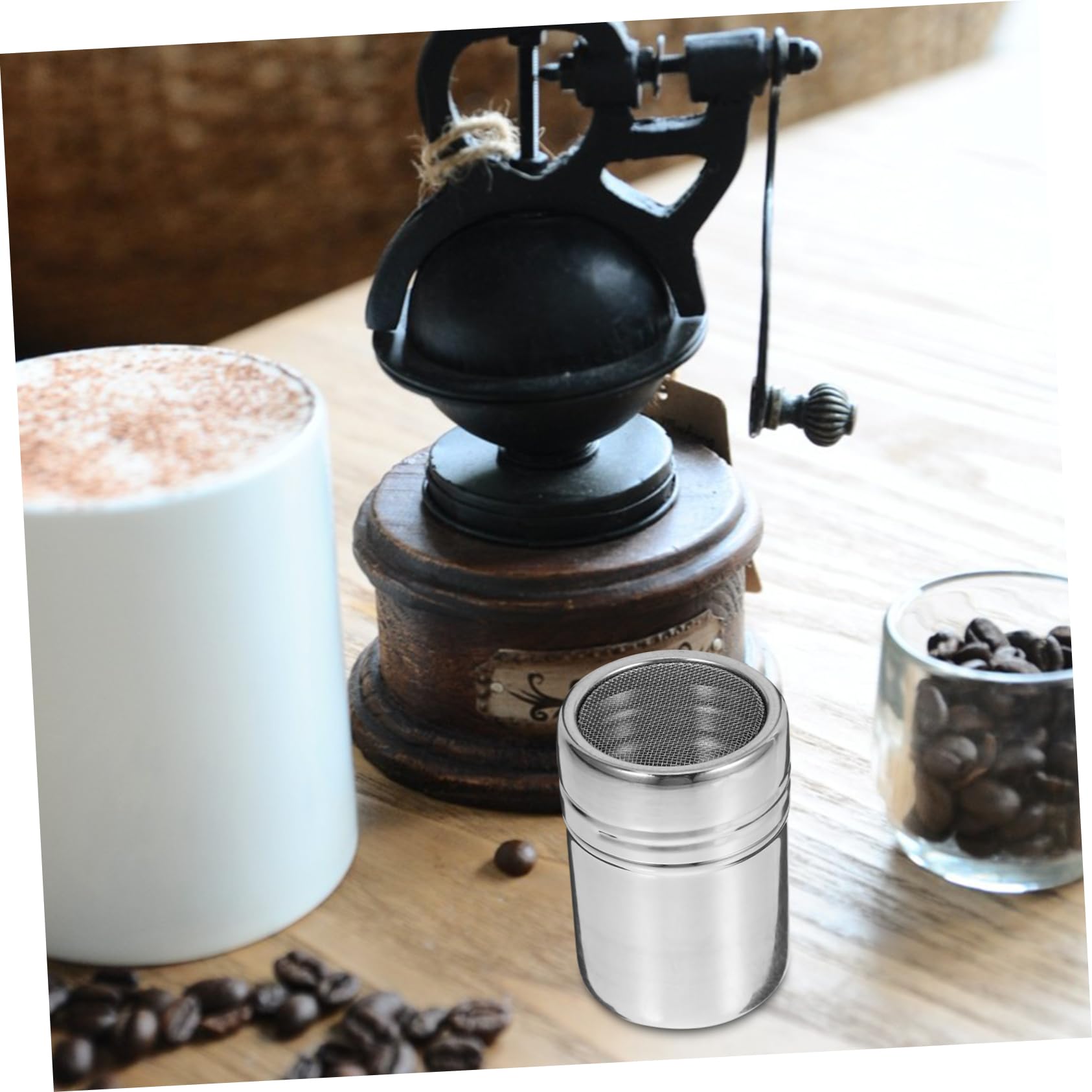 NAMOARLY Fine Mesh Powder Shaker Duster Lid Stainless Steel Sugar Powder Shaker for Baking Easy Use Dispenser