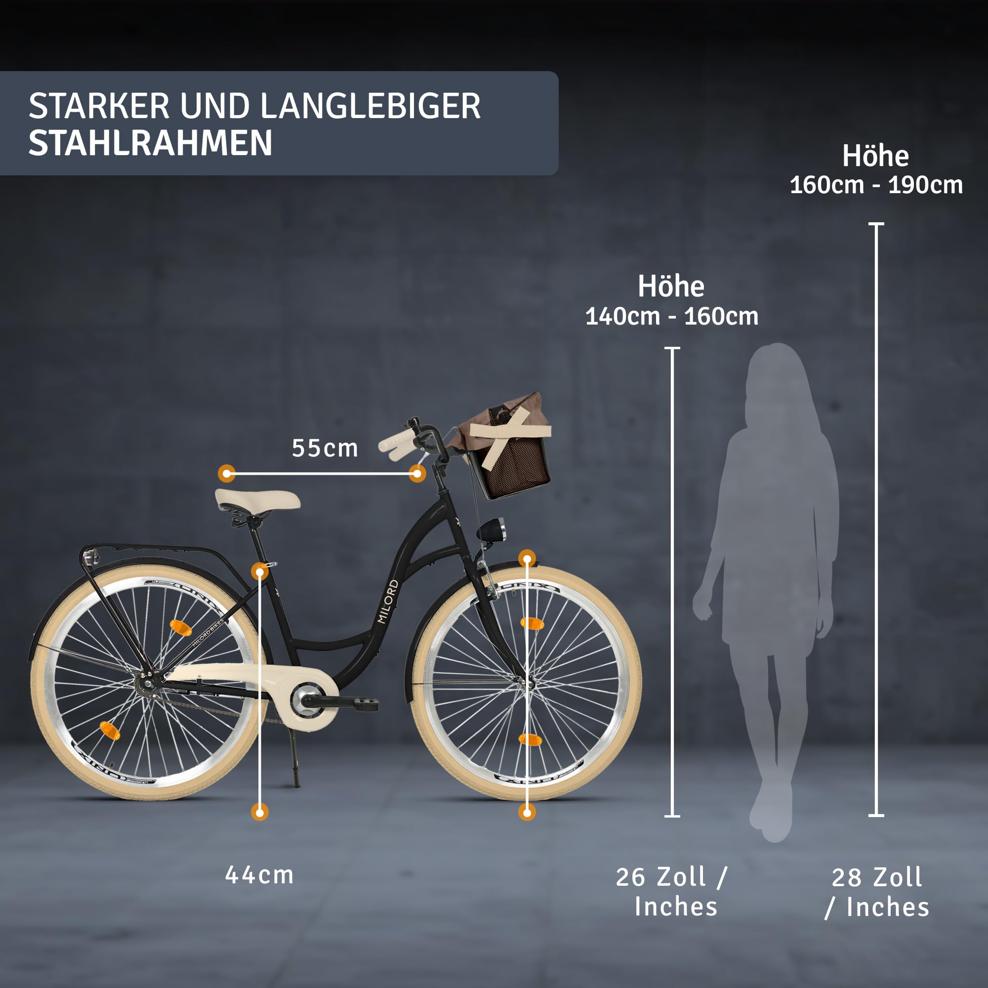 damenfahrrad mit korb schwarz Komfort Fahrrad Citybike Vintage Hollandrad, 28 Zoll, Schwarz-Creme, 1-Gang Sport & Freizeit Category:E Bikes Race_Centurion Specs:Muga 30 Test: Cube Stereo Hybrid