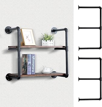 Industrial Pipe Shelving Wall Mounted,Black Pipe Shelves Iron Pipe Shelf Bracket,Wall Shelves2Pcs X 3Tier,29" Tall,14" Deep,Hardware Only