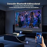 Vista 3 de TMY Mini proyector, proyector Bluetooth mejorado con pantalla, proyector portátil Full HD de 1080P, proyector de películas compatible con TV Stick