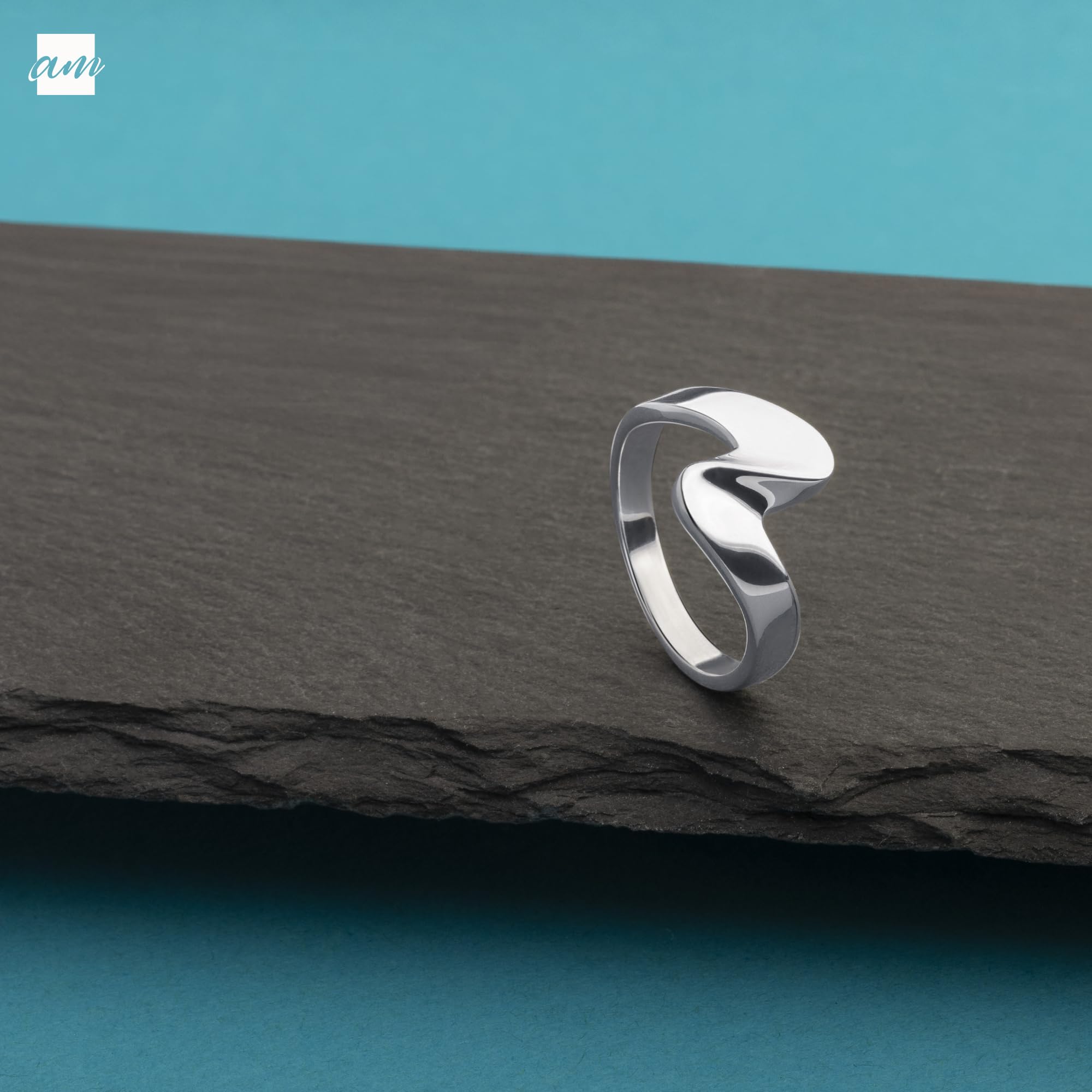 Amberta Anillo Olas de Mar de Plata de Ley para Mujer | Anillo Olas | Anillo Apilable Plata | Anillo Mujer Plata