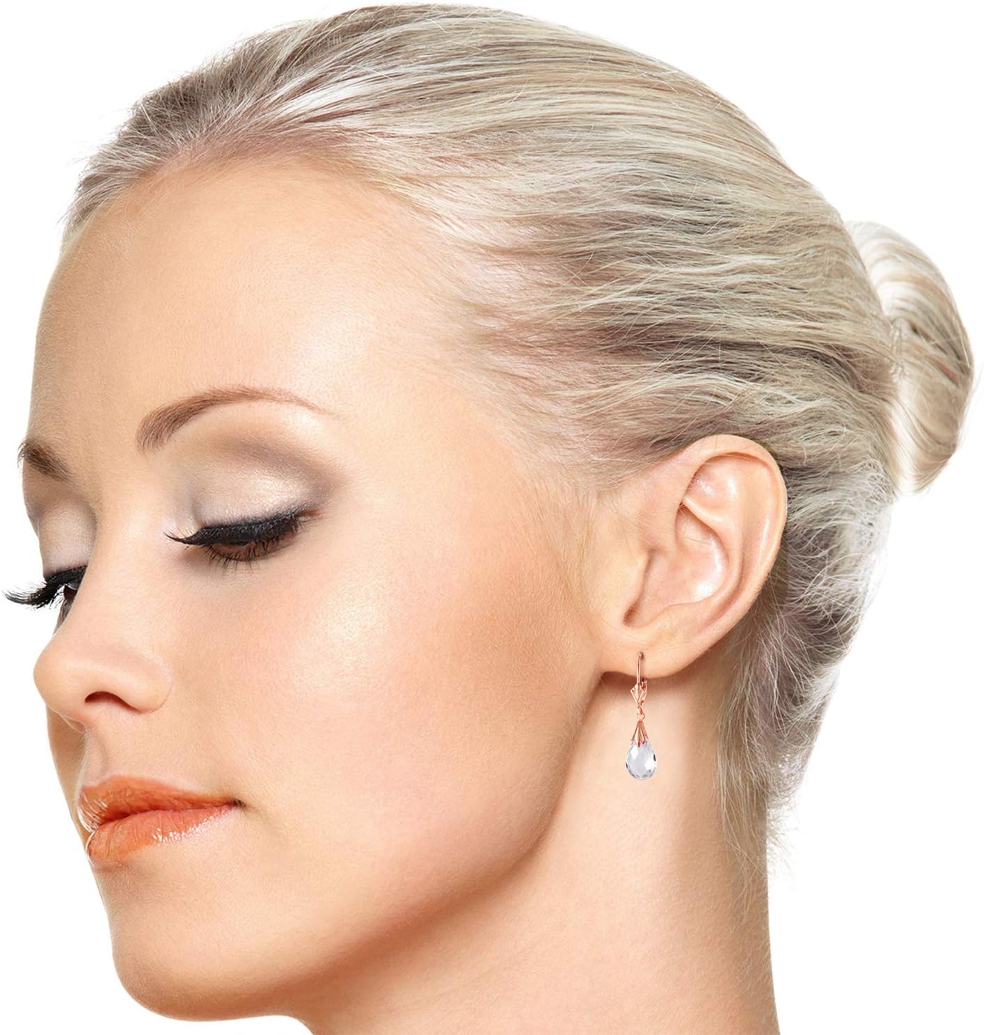 Galaxy Gold GG 14k Rose Gold Leverback Earrings with White Topaz - Image 2