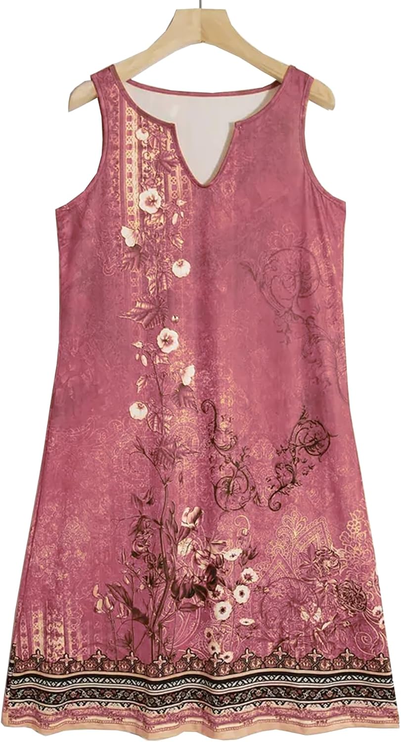 Women's Dresses Elegant Floral Print Dress Sleeveless Sundresses Casual Loose Tank Sun Dresses - Image 3