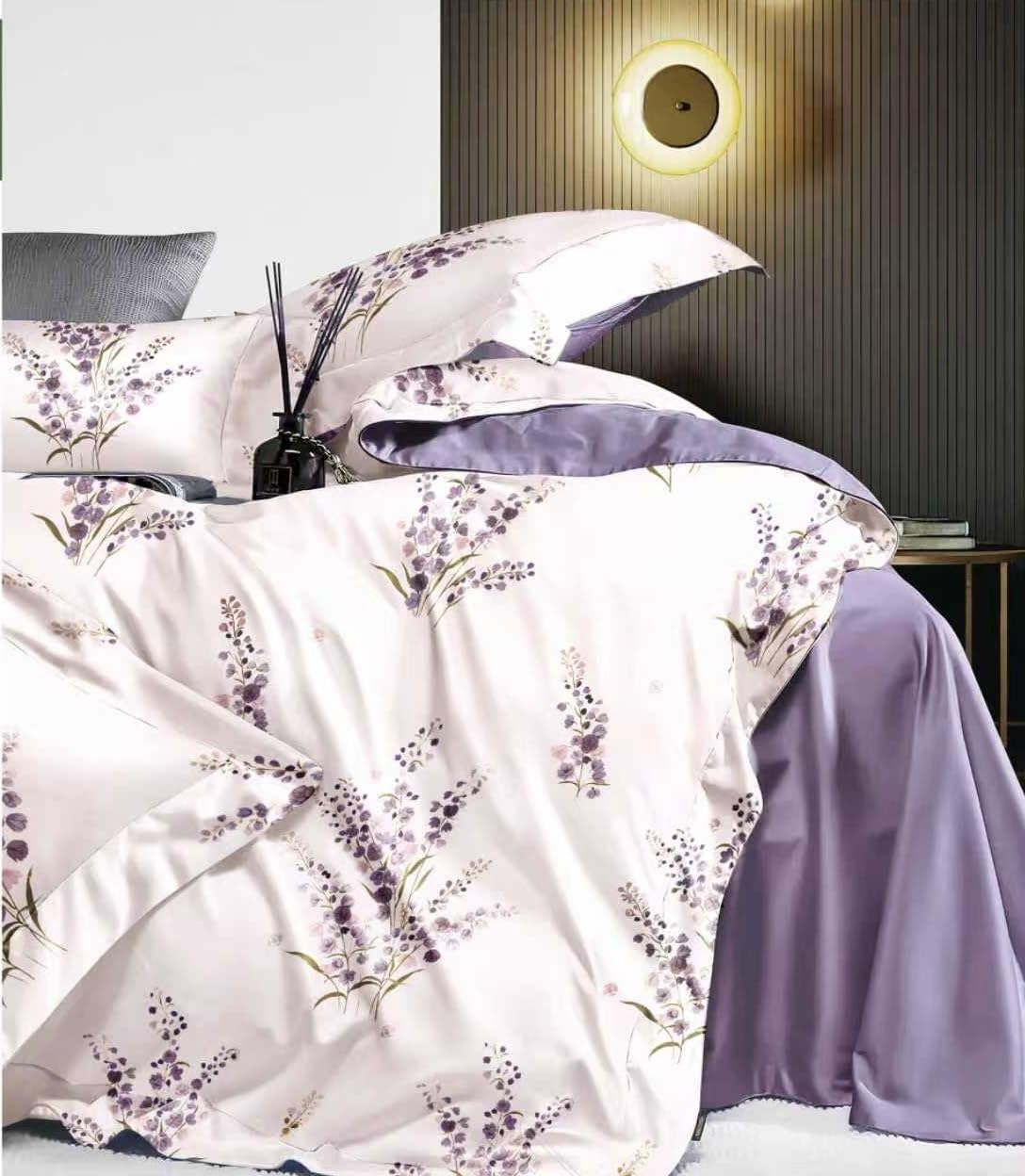 Luxury 3-Piece Turkish Satin Cotton Bedsheet Set – King Size | Ultra Soft, Breathable & Wrinkle-Resistant | Elegant Collection Bedding with 2 Pillowcases Purple Floral King (U.K. Standard)