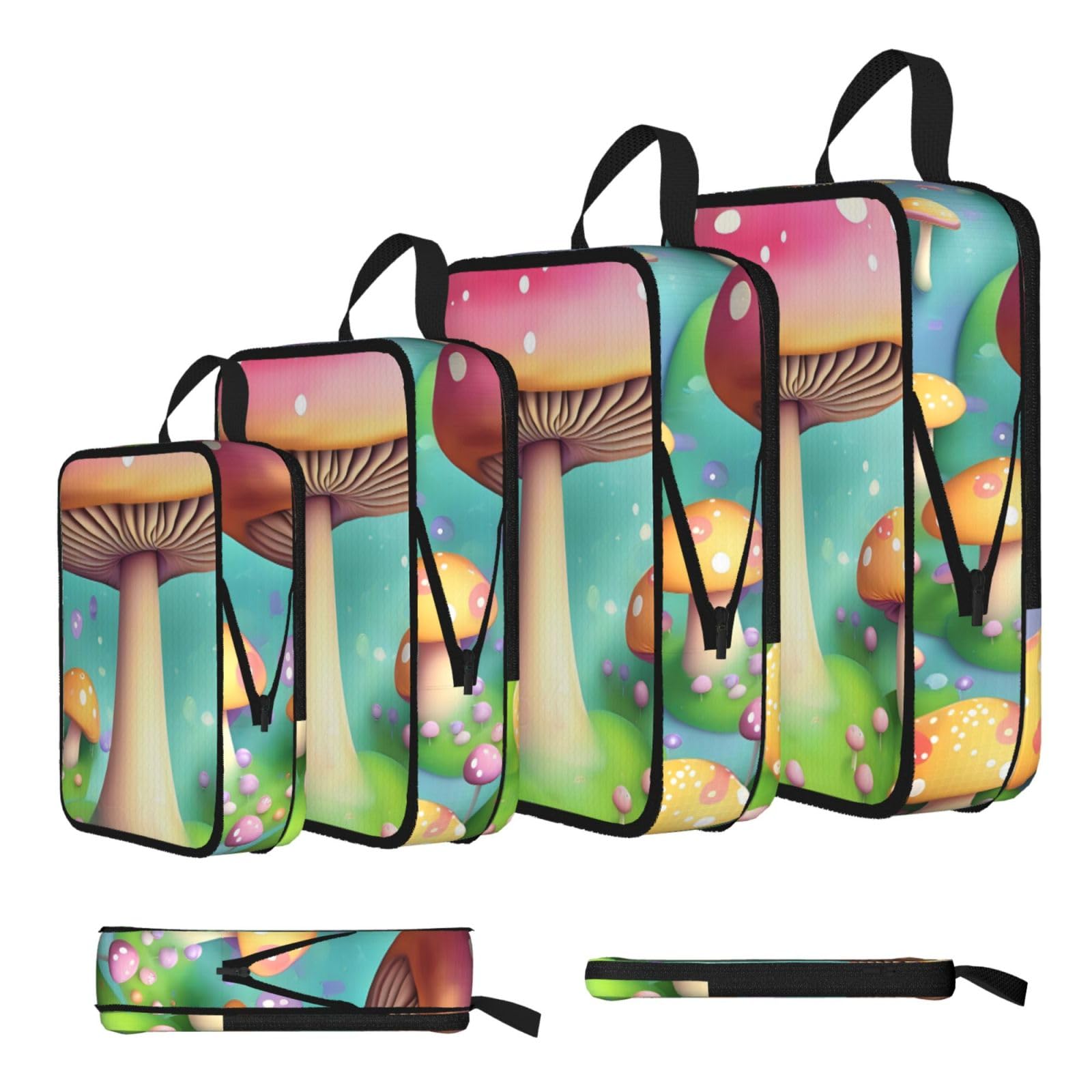 Sxzvvbn Black Wonderful Little Mushrooms Compression Packing Cubes 4 Piece Set