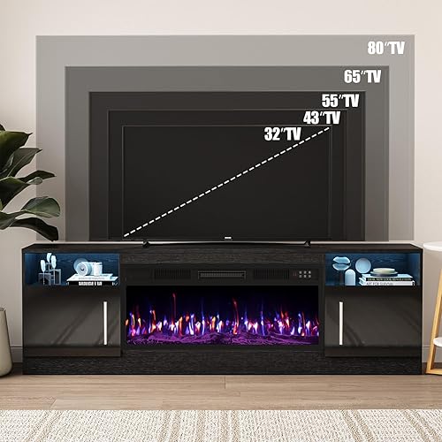 Miniatura 3 de VITESSE Chimenea con soporte para TV, chimenea eléctrica de 36 pulgadas, televisores de hasta 80 pulgadas, centro de entretenimiento con luz LED, 70