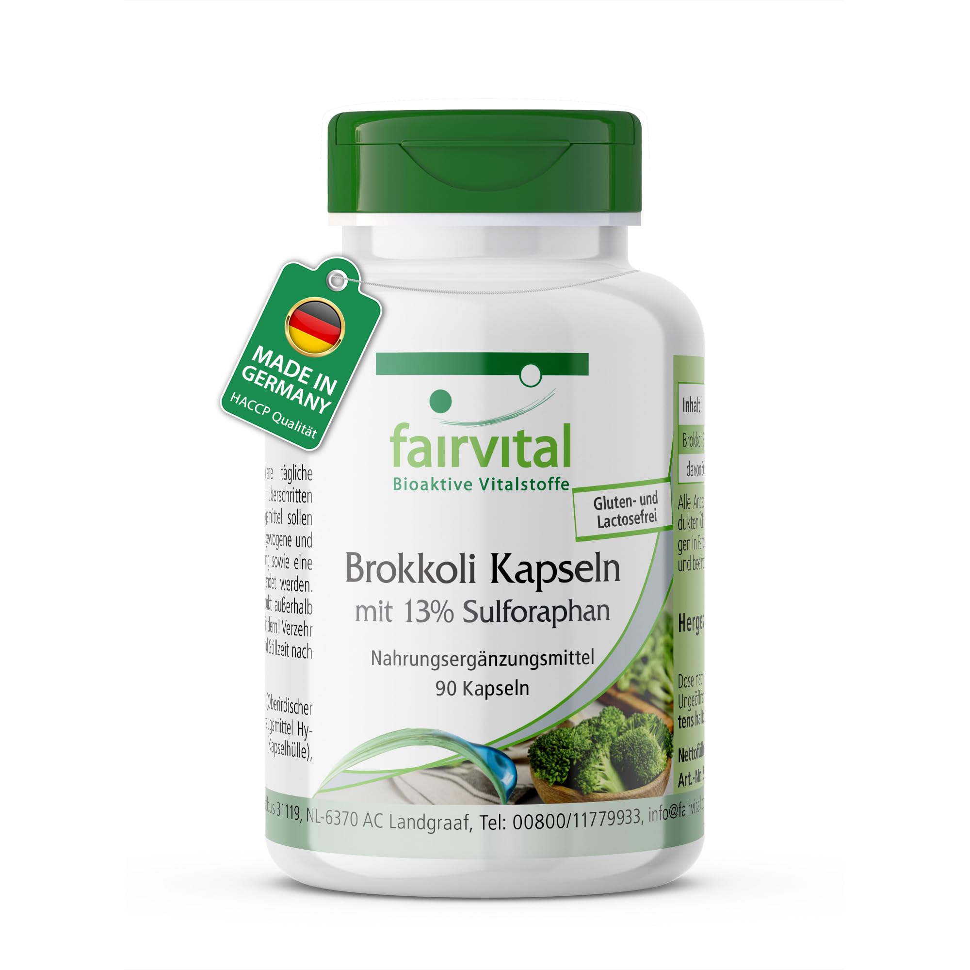 fairvital Brokkoli Kapseln, 90 Kapseln, 1000mg Brokkoli Extrakt & 130mg Sulforaphan pro Tagesdosis, qualitätsgeprüft und hochdosiert, 100% vegan, Made in Germany