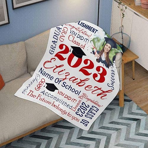 Miniatura 2 de M YESCUSTOM Mantas personalizadas con nombre, mantas de graduación 2023 con foto, manta personalizada para mujeres, hombres, hija, hijo, graduados,