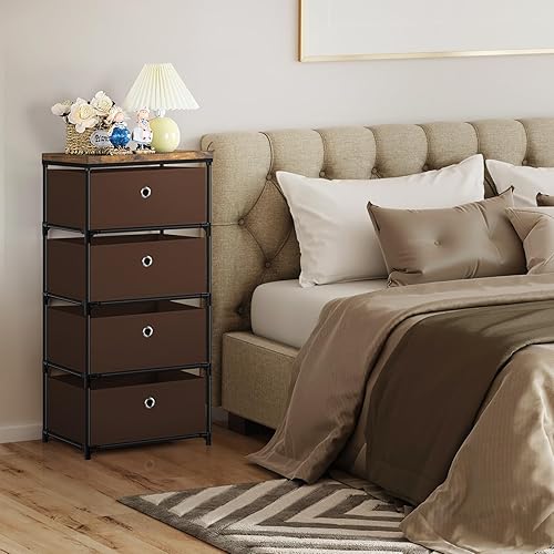 Miniatura 7 de HAITRAL Cómoda de almacenamiento de tela, organizador de ropa con cajón, unidad organizadora de almacenamiento de 4 cajones para armario, armario de