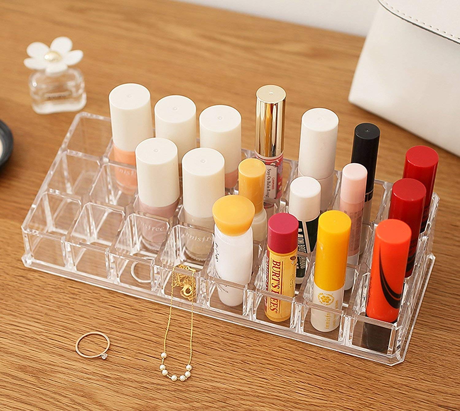 INKULTURE Acrylic Makeup Organizer Transparent Plastic Makeup Cosmetic Storage Box Lipstick Nail Paint/Polish Holder Display Stand Organizer 24 Compartment 3