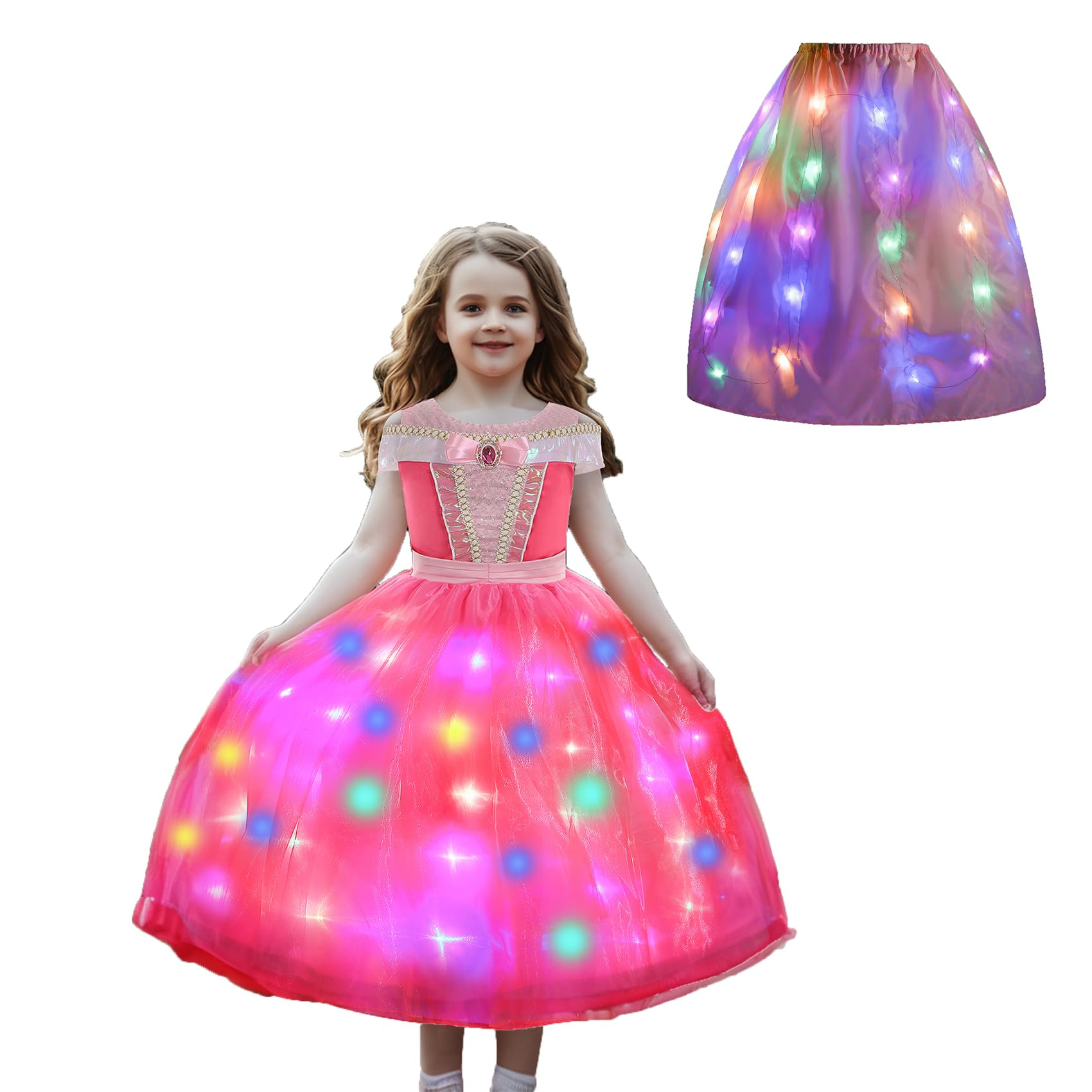 Aurora Dress up for Girls with Led Lights - Sleeping Beauty Dress for Girls, Halloween & Christmas - Sparkling Style Fancy Dress
