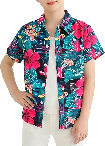 Boys Girls Hawaiian Shirt Kids Summer Button Down Blouses Casual Short Sleeve T Shirts Floral Graphic Tees Beach Tops