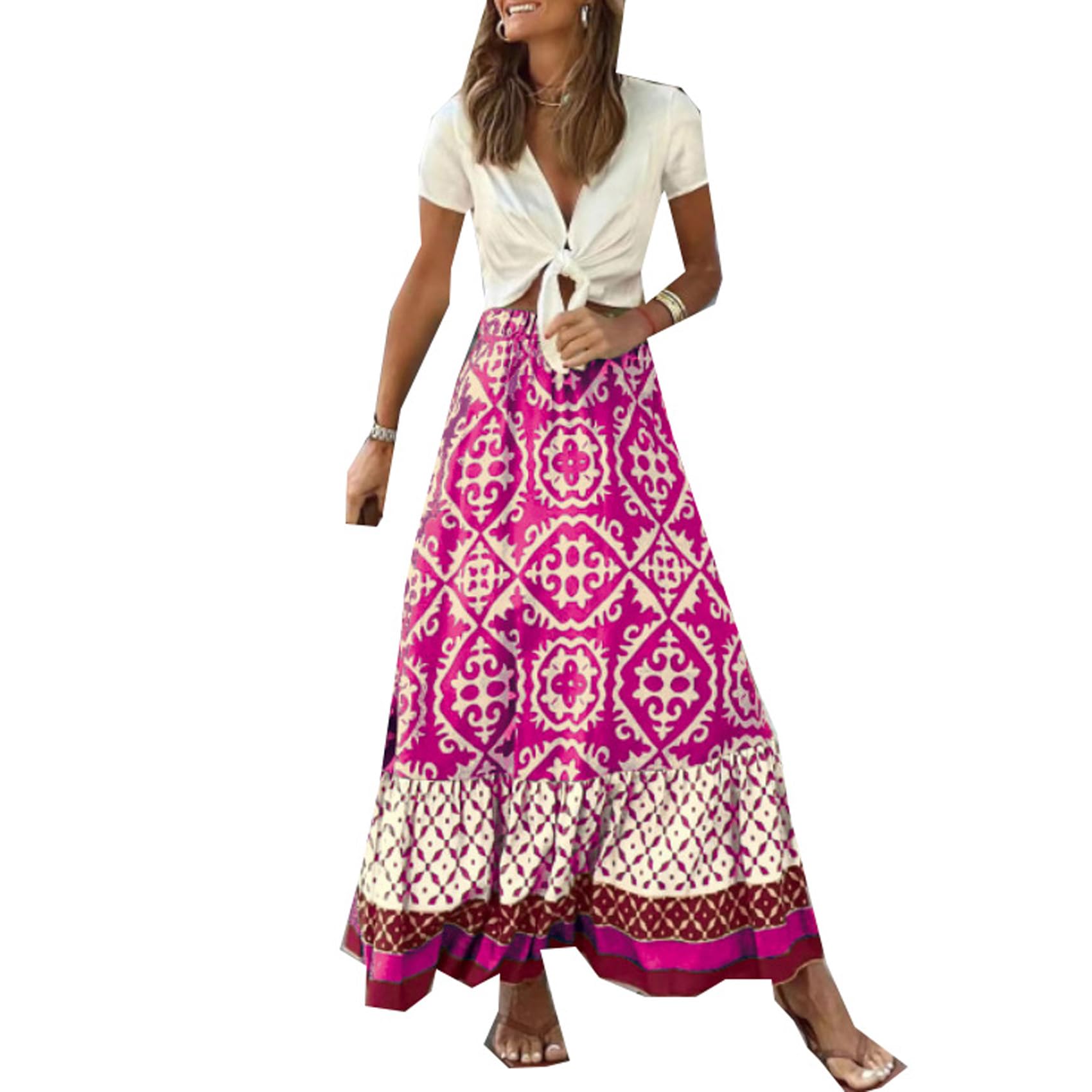Verano De La Mujer De La Moda De Medio Cuerpo Falda Casual De Vacaciones Suelto Commuter Casual Falda De Medio Cuerpo Mujer