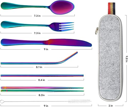 Miniatura 6 de ZXZCTTC Juego de cubiertos de acero inoxidable de 8 piezas, para viajes, campamento, apto para lavavajillas, incluye cuchillo, tenedor, cuchara,