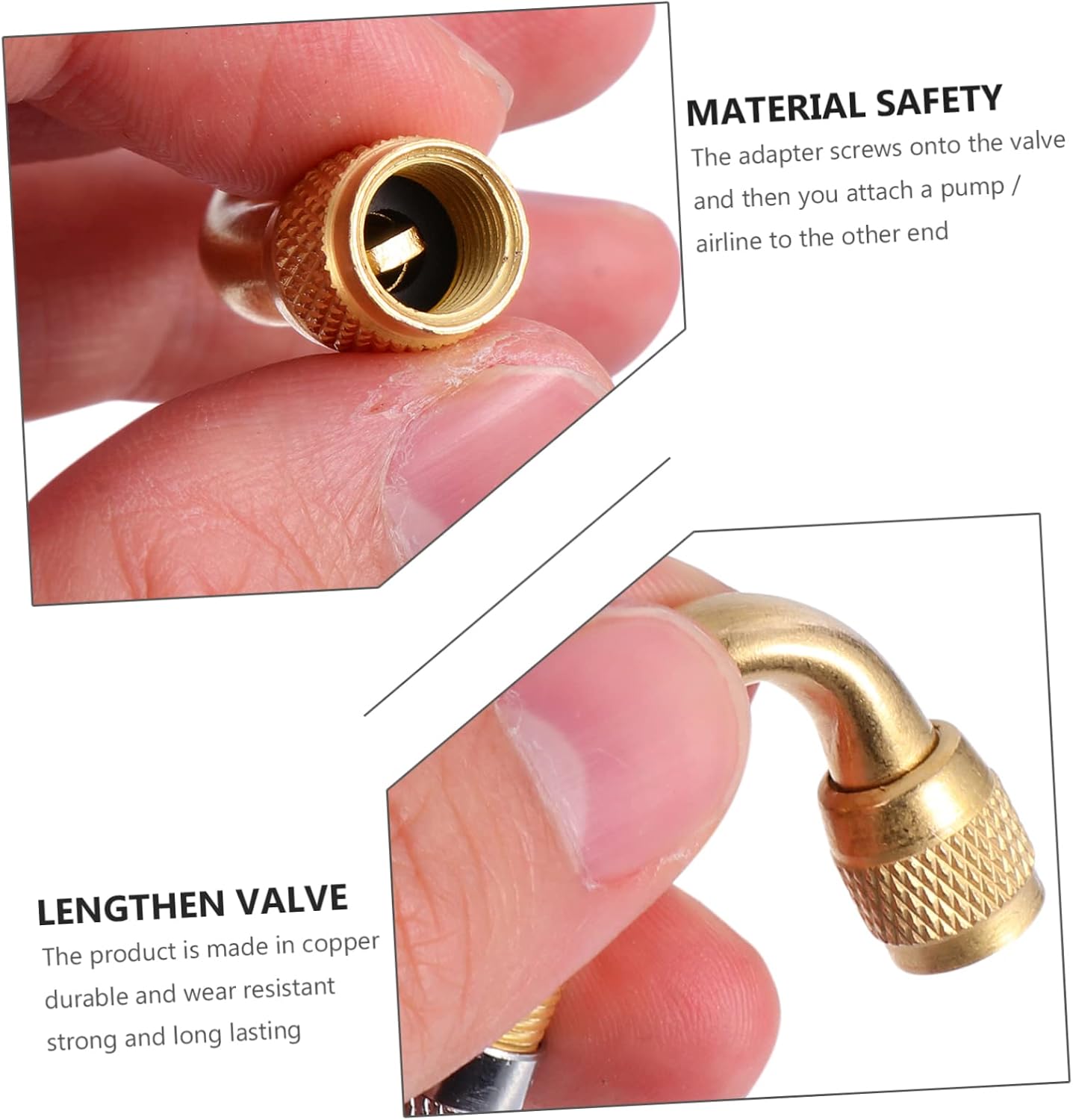 Amosfun 3Pcs Copper Tire Valve Stem Extension Adapters Angled Inflatable Valve Extenders for Easy Access Compatible with Cars Trucks Bikes and Rvs