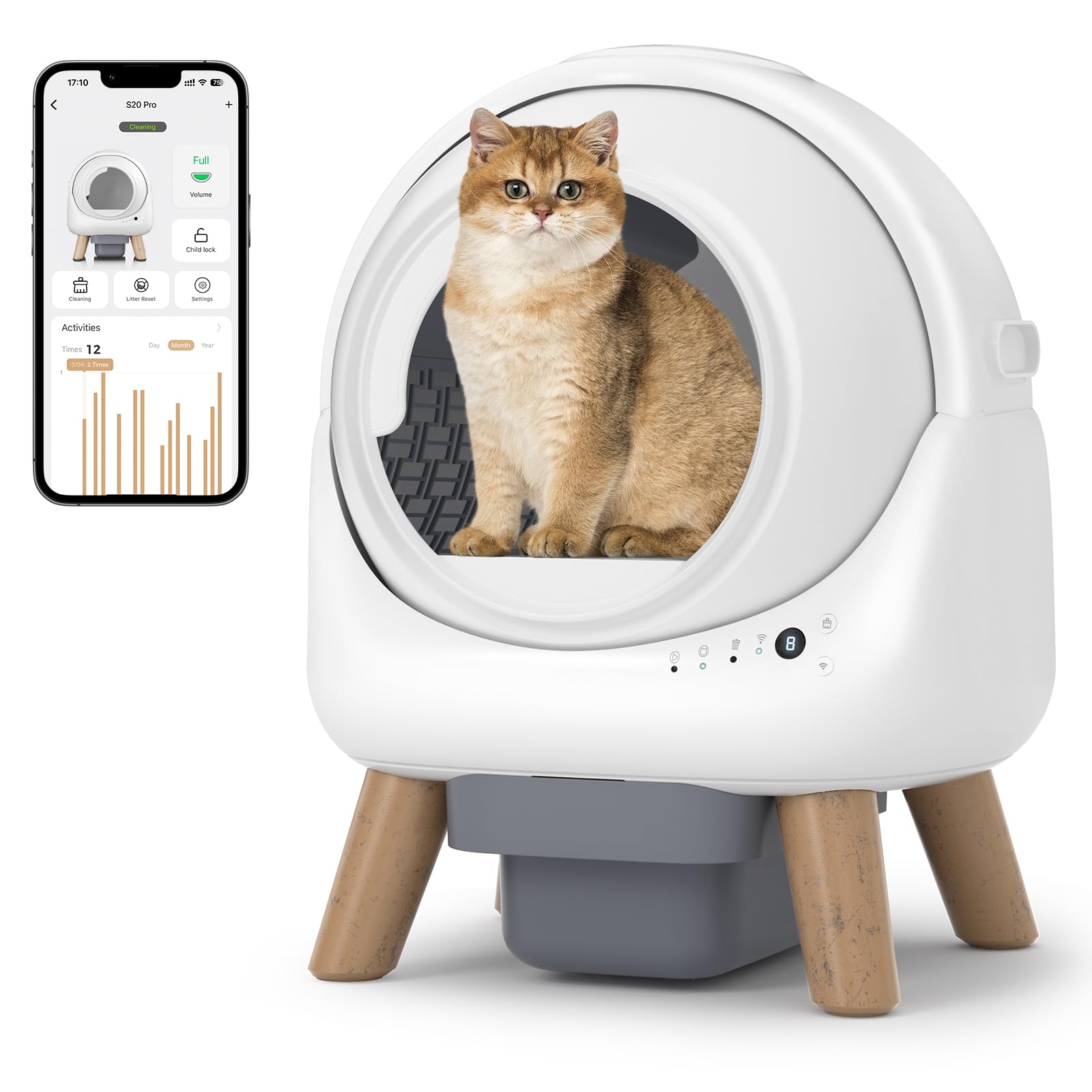 Beokeo Self-Cleaning Litter Box for Multiple Cats, Automatic Smart App-Controlled with Health Monitoring, 15-Day Odor Control & Safety Sensors, Large Capacity for Cats up to 18 lbs, B-White