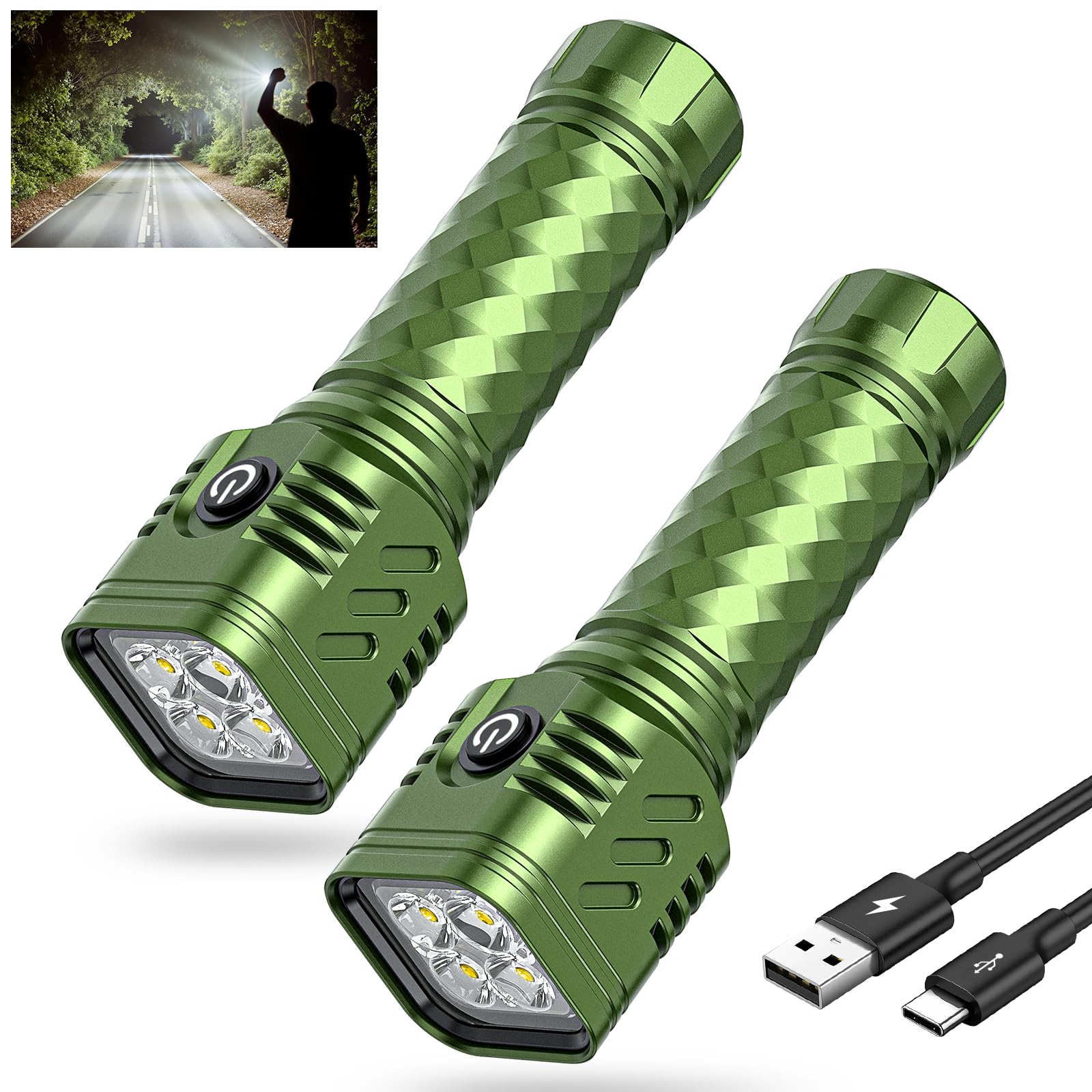 Rechargeable Flashlights High Lumens, Metal Flashlights Rechargeable, Super Bright Flashlight, Waterproof Tactical Flash Light, High Powered LED Flashlight for Emergency Home Camping Essentials 2Pack