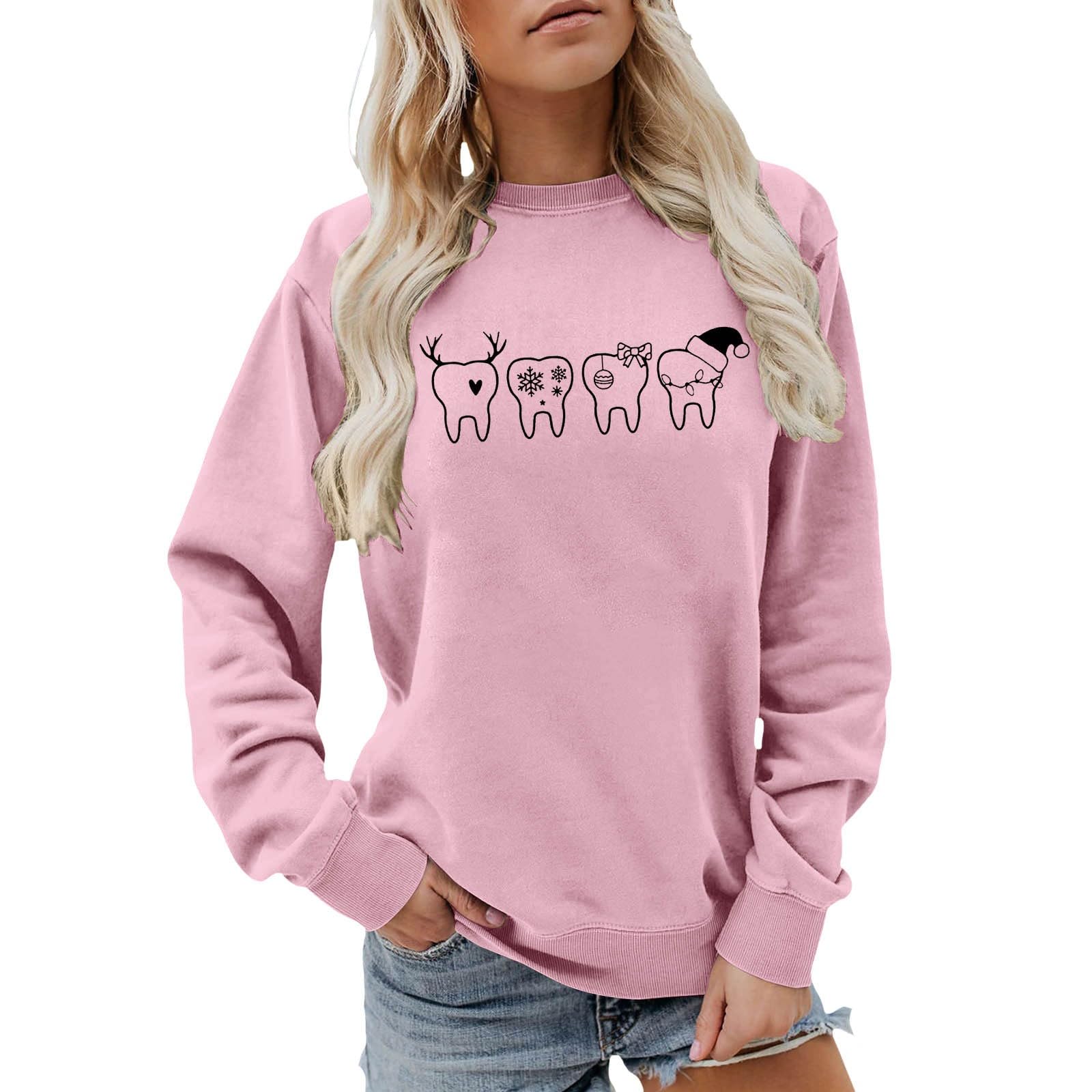 Sweatshirts For Women Uk Women Casual Crewneck Pullover Sweatshirt Soft Long Sleeve Tunic Blouse Fashionable Everyday Loungewear Top Hoodies Sweatshirts Round Neck