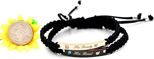 Miniatura 6 de Uloveido Juego de pulseras hechas a mano con placa de identificación de acero inoxidable de titanio para él y ella