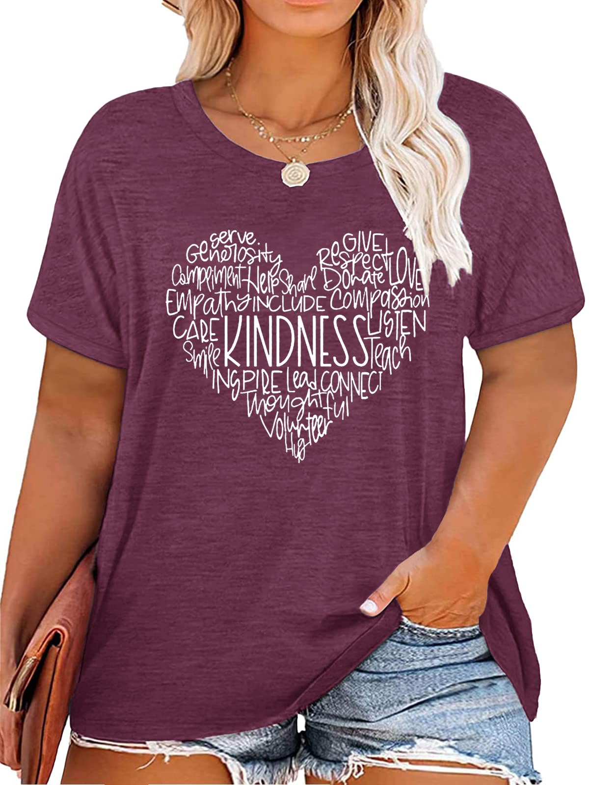 Anbech Womens Plus Size Tshirts Cute Graphic Tees Love Heart Print Short Sleeve Casual Tops
