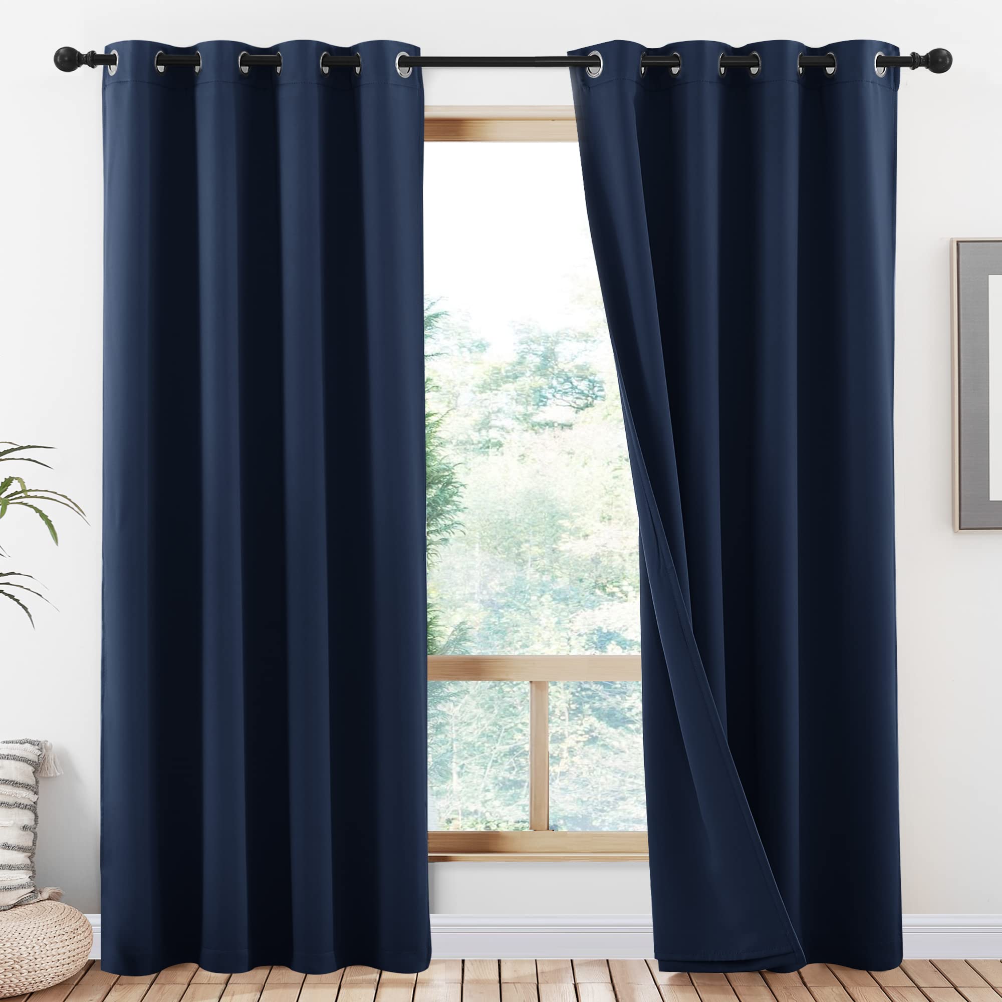 NICETOWN 100% Blackout Curtain Set, Thermal Insulated & Energy Efficiency Window Draperies for Guest Room, Full Shading Panels for Shift Worker and Light Sleepers, Navy Blue, 52W x 84L, 2 PCs