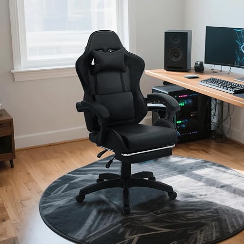 Miniatura 9 de Silla para videojuegos, sillas ergonómicas de computadora con brazos, soporte lumbar, reposapiés, reposacabezas giratoria de 360, respaldo y altura