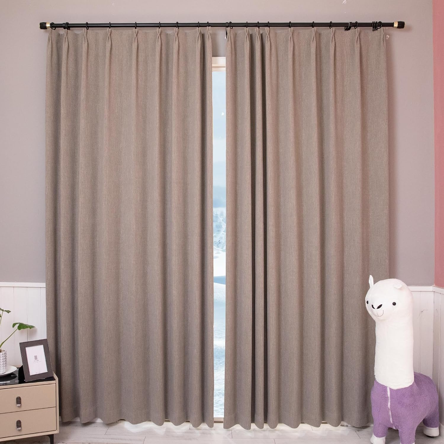 Imitation Linen Blackout Curtains for Living Room, High Precision Weave, Easy Care, Soft Texture, Thermal Insulated Room Darkening Drapes (72" W x 84" L (Pack of 2))