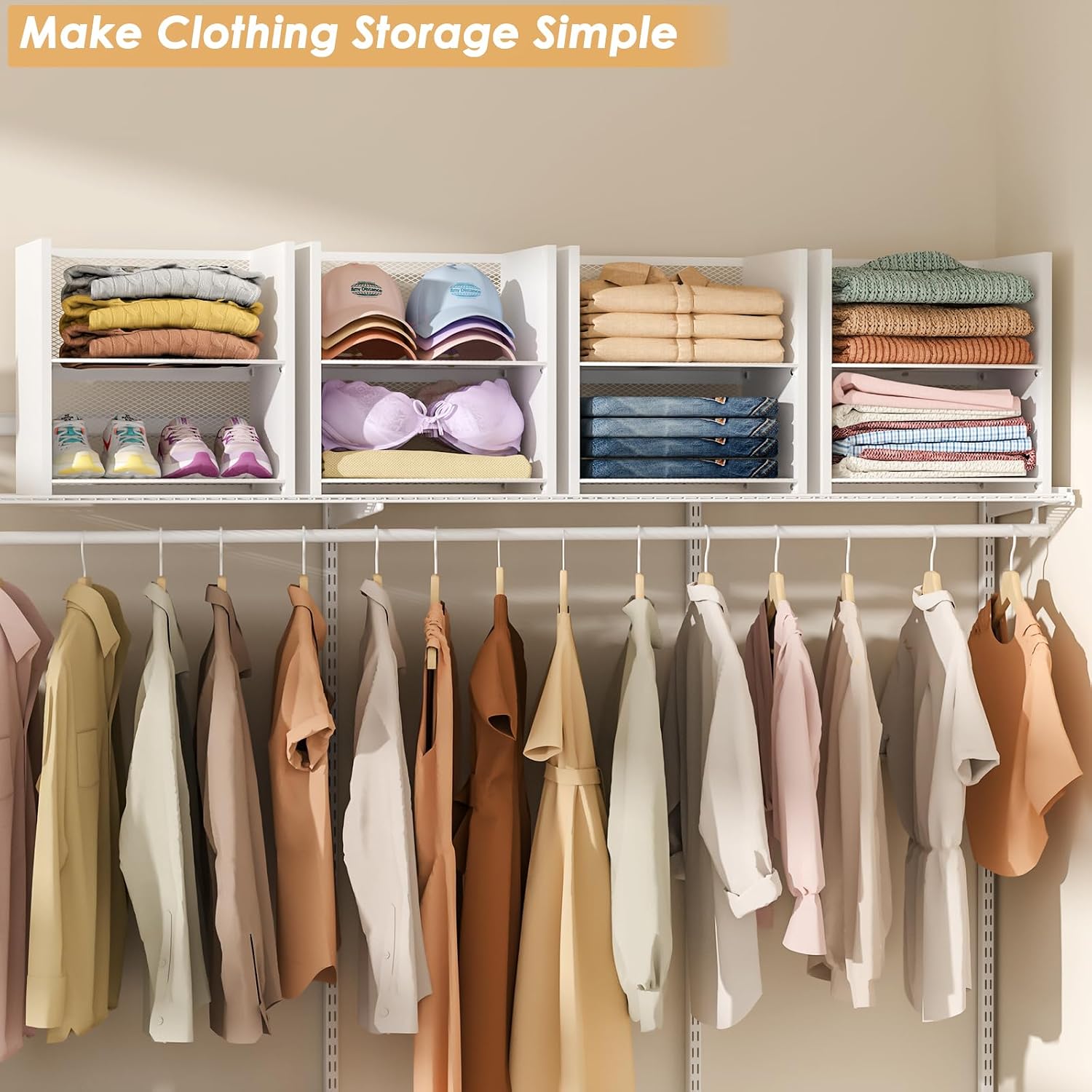 4Tier Closet Organizers and Storage Basket,Stackable Closet Shelf Organizer