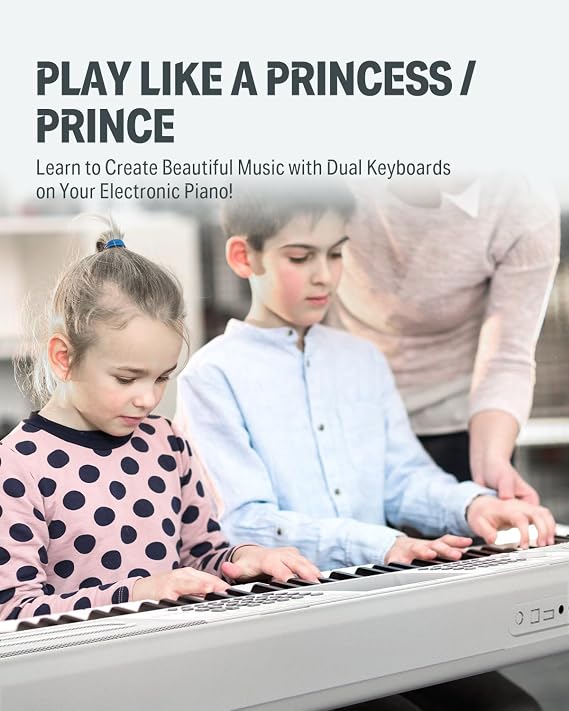 Donner 61 Key Keyboard Piano, Electric Piano Keyboard Kit with 249 Voices, 249 Rhythms - Includes Piano Stand, Stool, Microphone, Gift for Beginners, White (DEK-610S)