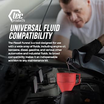 FlexAll Funnel Bundle - Long Flexible Funnels with Hose for Automotive Use - Nitrile Rubber Funnels with Handle for Oil Change and Transmission Fluid - Gas, Diesel, Oil - Red (Small + Large)