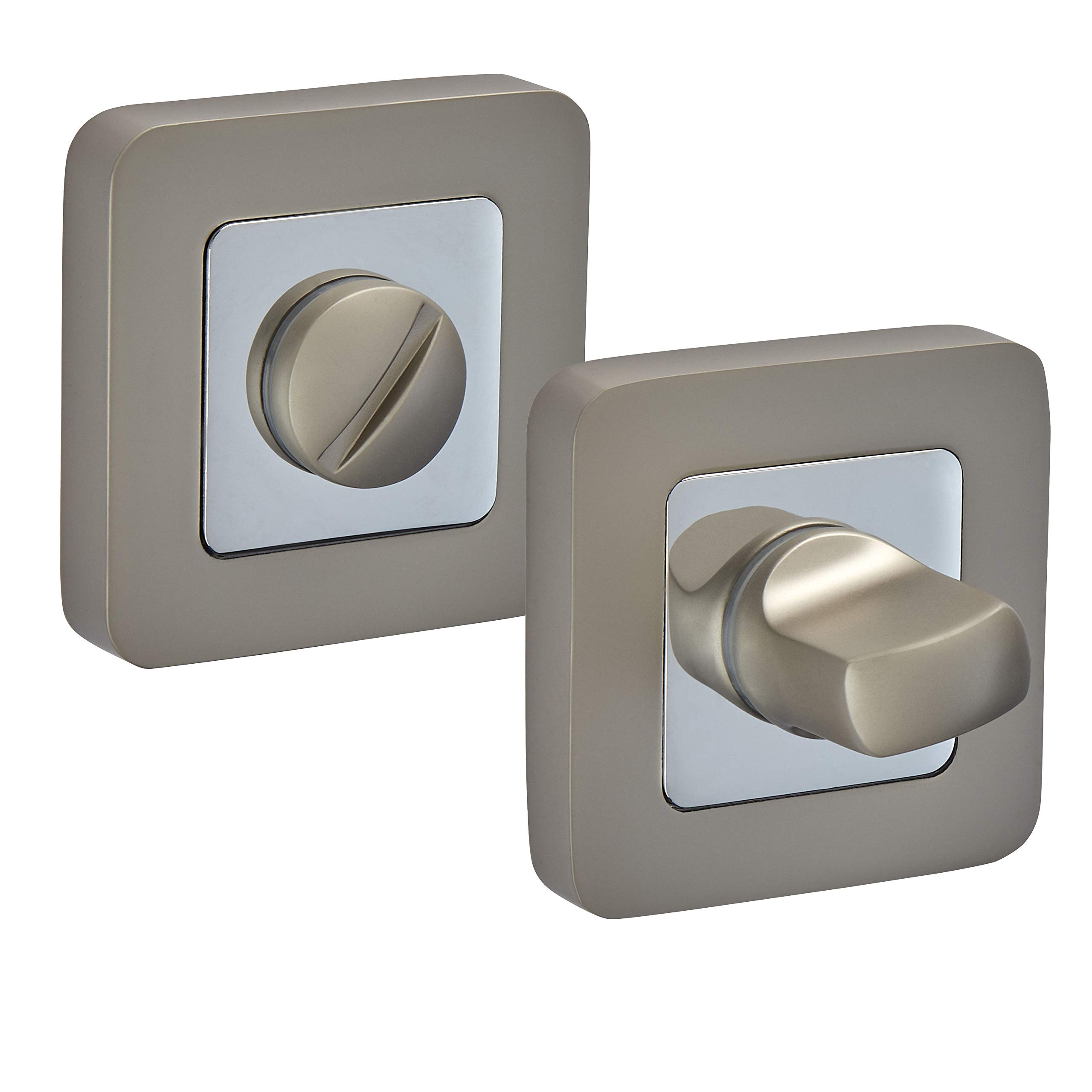 Access Hardware Chrome,Rose Square Thumb Turn Lock & Release In Duo Satin Chrome