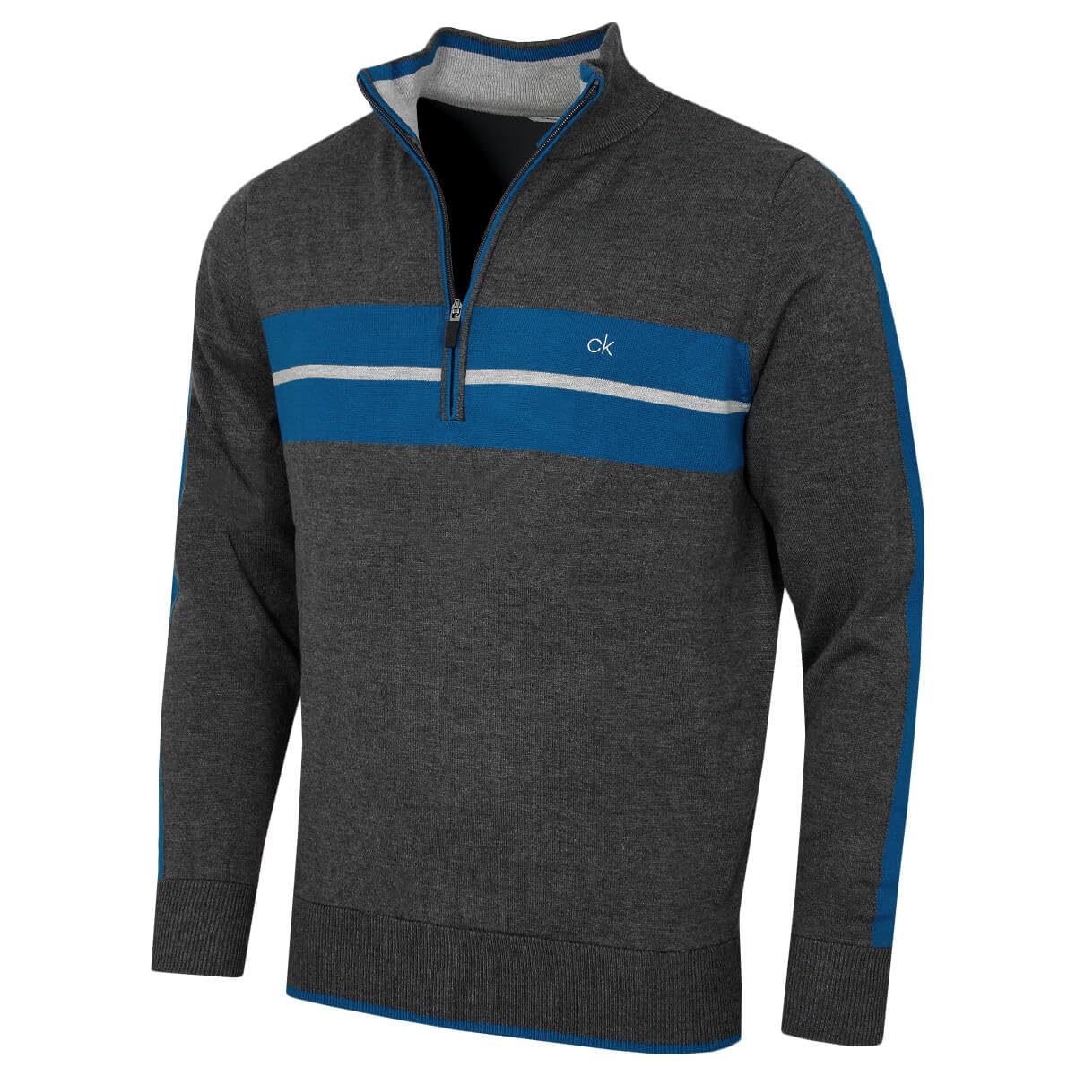 Calvin Klein Golf Mens CK Vertex 1/2 Zip Stripe Sweater - Charcoal - L