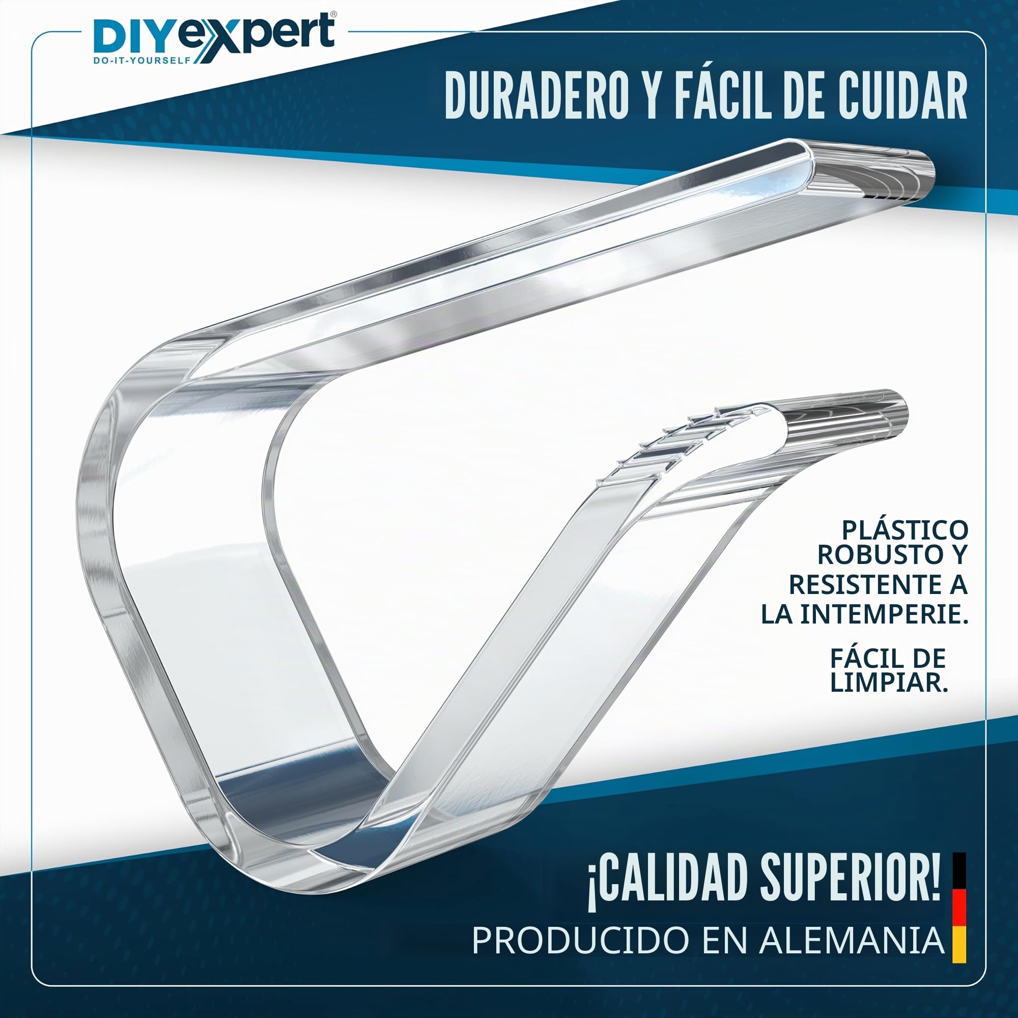 DIYexpert Pinzas para mantel transparentes Fabricado en Alemania [hasta 25 mm] [4 unidades] Pinzas estables para mantel – Resistentes a la intemperie y antideslizantes – Pinzas de mesa para jardín