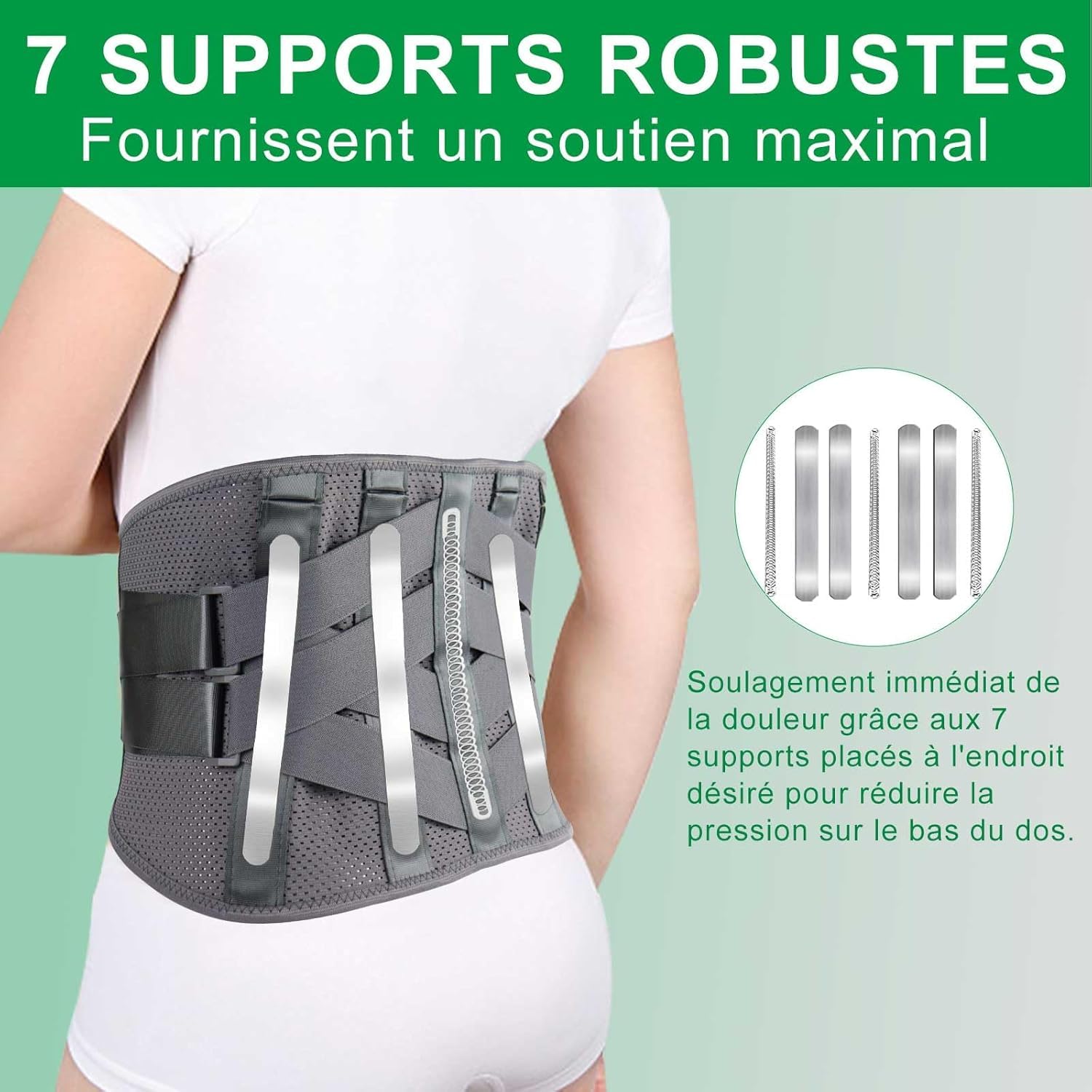 HONGJING Ceinture Lombaire Chauffante pour Soulagement des Douleurs, avec 7 Barres Métalliques et Batterie Rechargeable de 5000mAh, pour Hernies Discales et Scoliose(L)