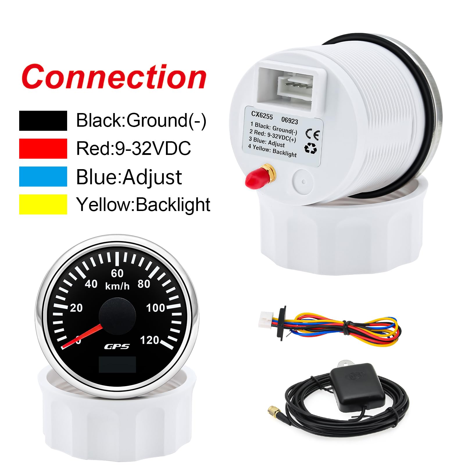 Compteur de vitesse GPS 52mm pour bateau, tachymètre, odomètre 0-120 km/h, étanche IP67, tachymètre 7 couleurs, instrument de mesure pour voiture bateau yacht 12V/24V