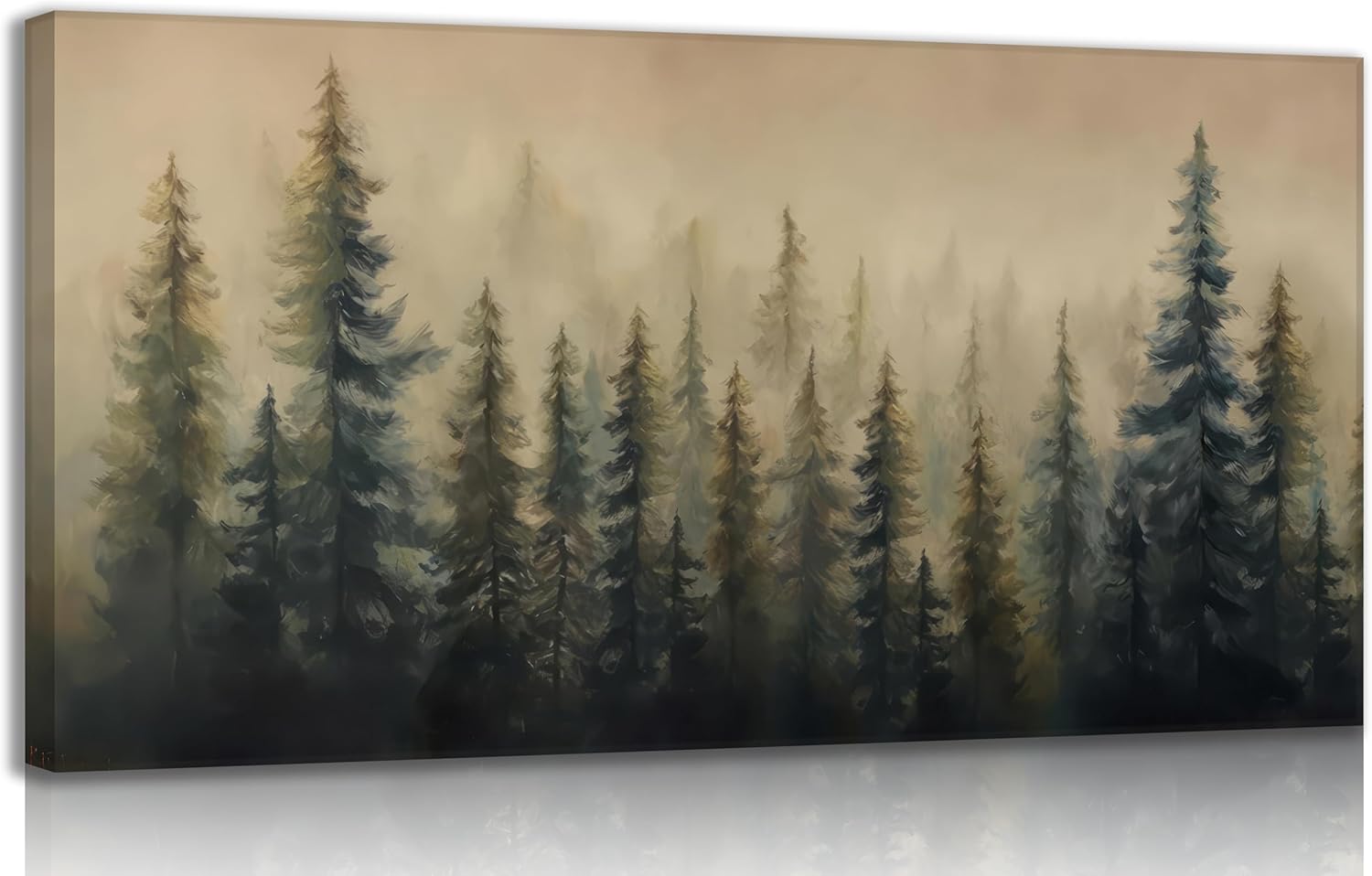 Large Misty Forest Landscape Canvas Wall Art Green Pine Tree and Foggy Mountains Scenery Picture Wall Decor Abstract Nature Woodland Poster Oil Painting Print Artwork for Living Room Bedroom Office
