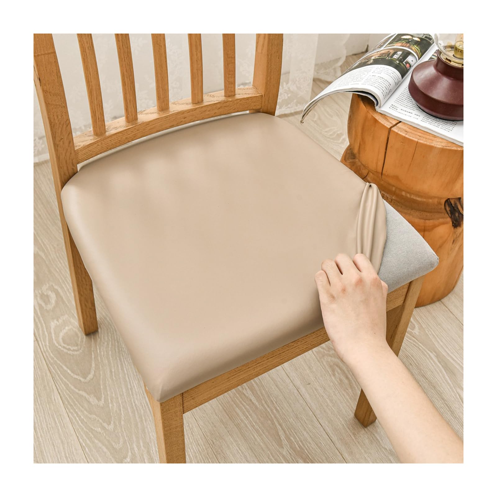 Stuhlhussen, elastischer PU-Leder Sitzbezug für Essstühle