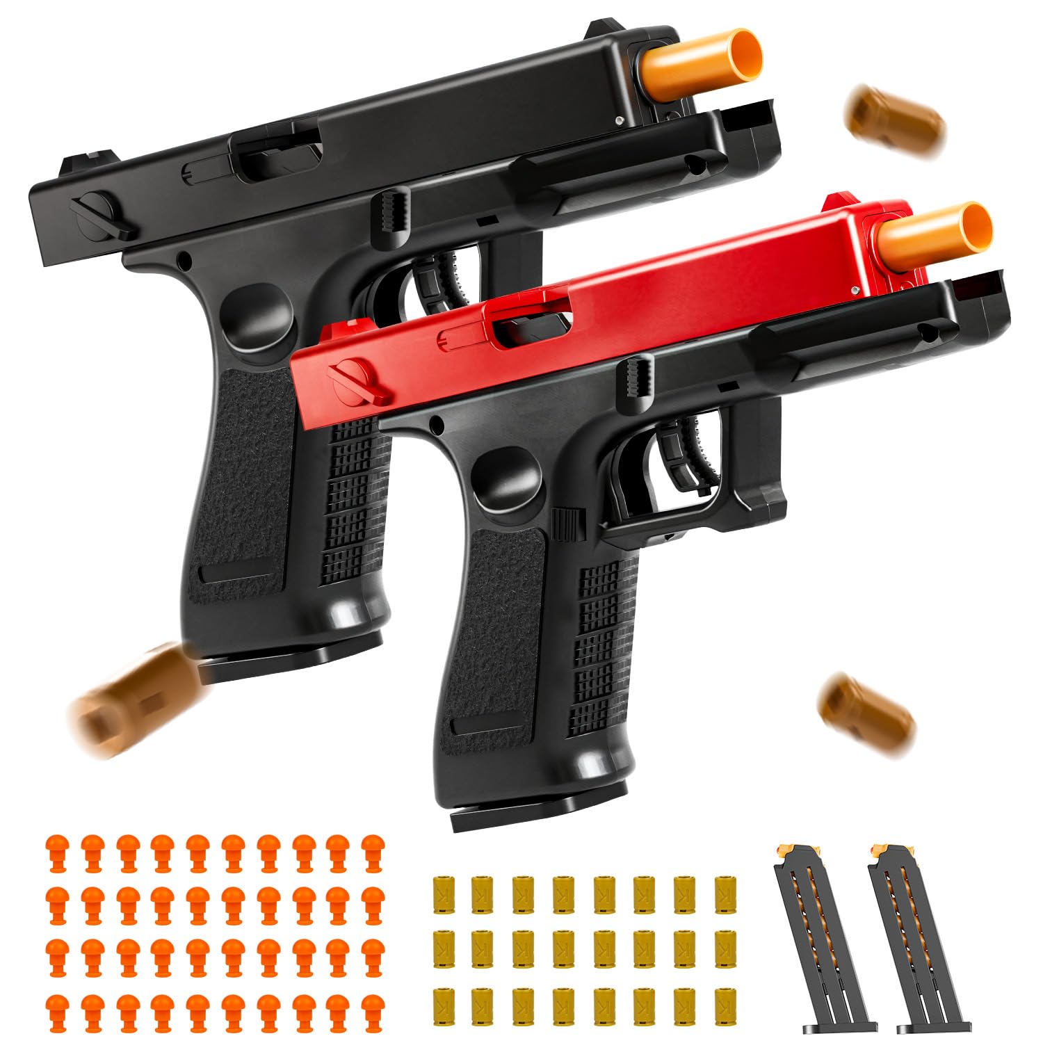 2Pack Shell Ejection Toy Gun with Soft Bullet - Semi-Automatic Toy Pistol Handgun with Auto Rebound, Educational Toy Foam Blasters & Guns for Boys Kids Adults Halloween Christmas Birthday Gift