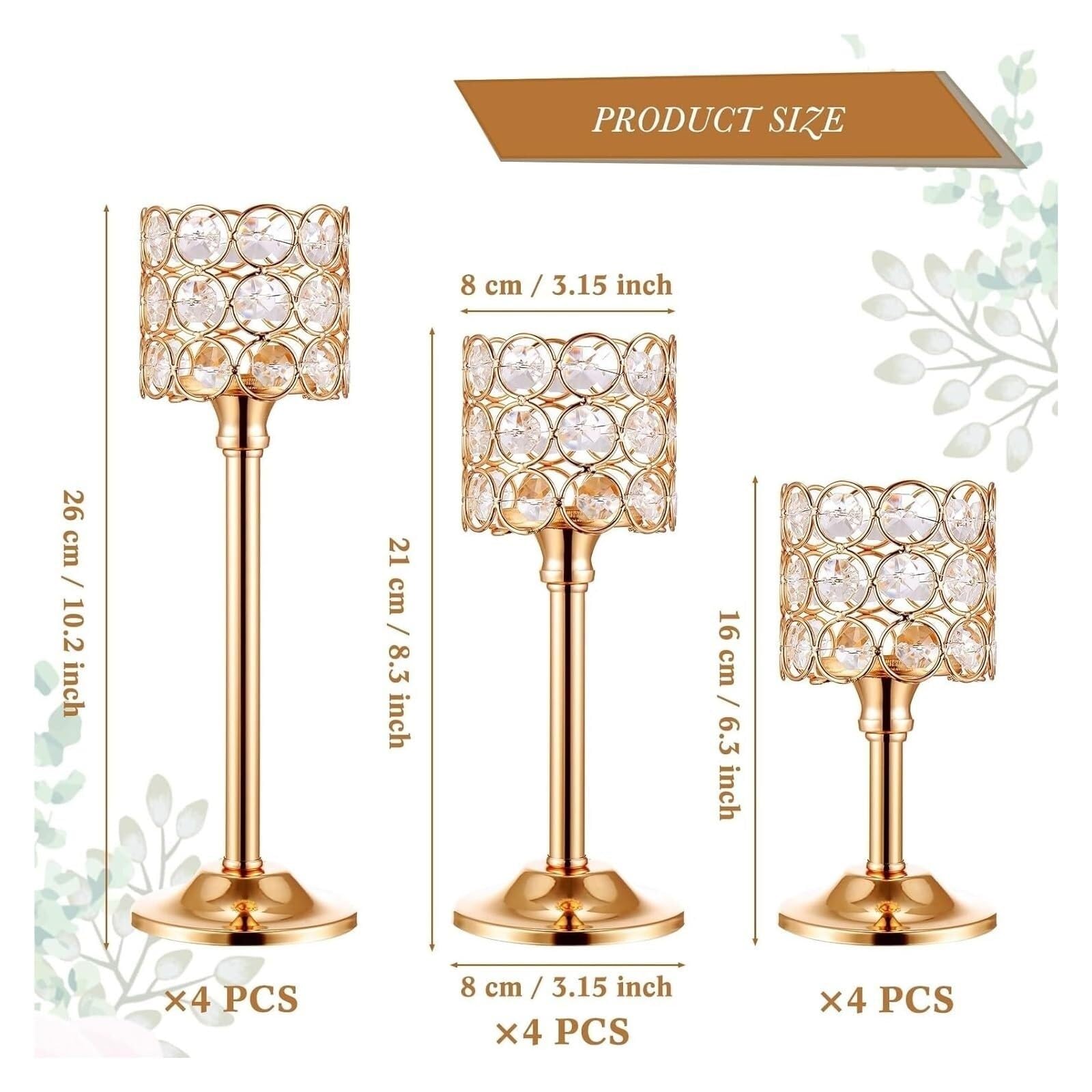 KerzenstäNder 12-teiliges Kristall-Kerzenhalter-Set, 3 Größen, hohe Kerzenständer, Säulenkandelaber, Ständer, Mittelstücke, Dekoration