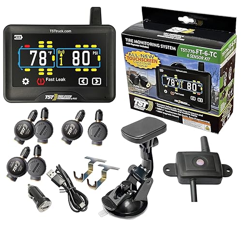 TST 770 Series TPMS - RV Tire Pressure Monitoring System with 6 Flow Thru Sensors & 5" Color Touchscreen Monitor for Travel Trailers, Campers and