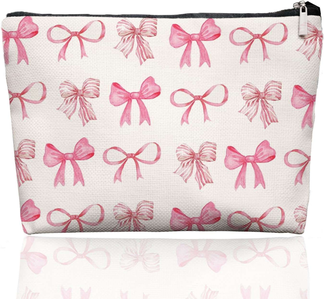 Pink Preppy Coquette Bow Makeup Bag Make Up Bag, Preppy Cosmetic Bags for Women, Preppy Coquette Gifts for Women Teen Girls,Dorm Room Essentials for Girls