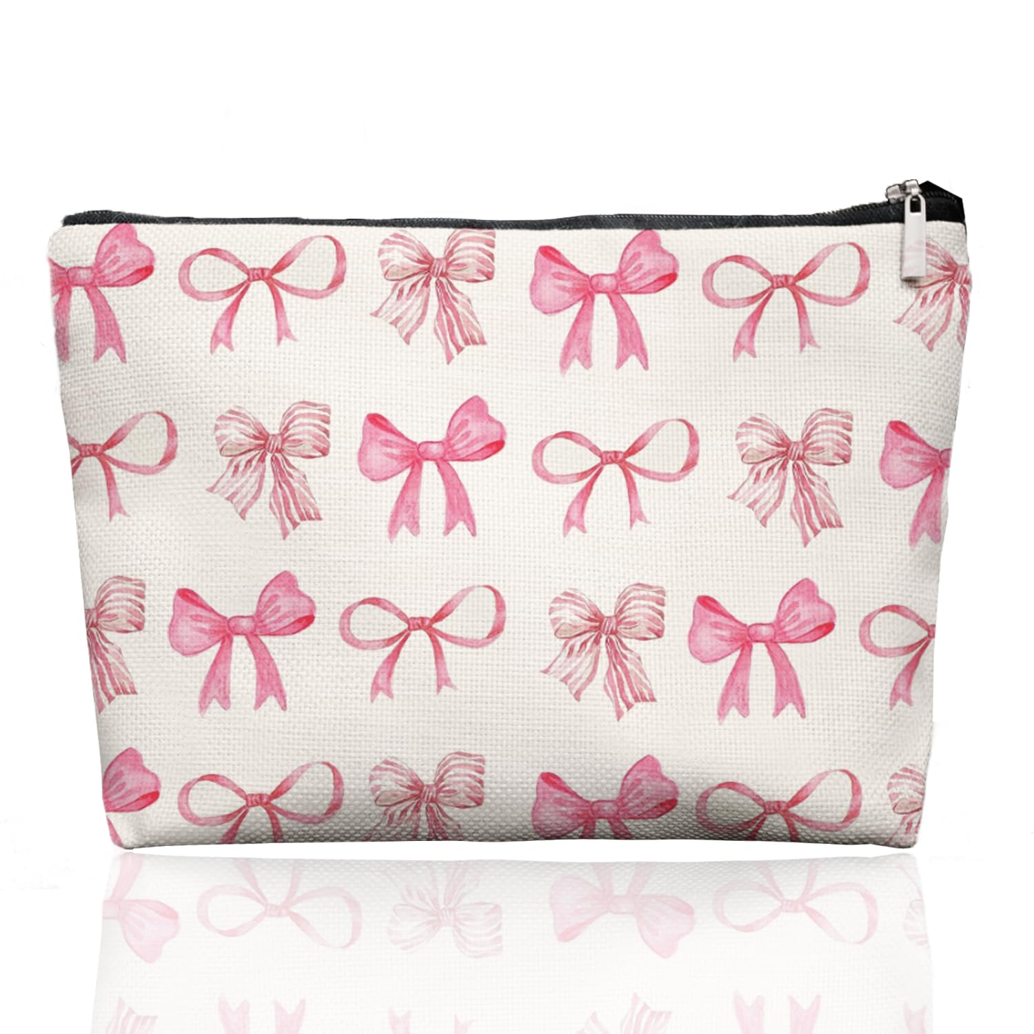 EKGJW Pink Preppy Coquette Bow Makeup Bag Make Up Bag, Preppy Cosmetic Bags for Women, Preppy Coquette Gifts for Women Teen Girls,Dorm Room Essentials