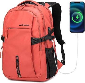 ARCTIC HUNTER AH Orange Yellow 15.6 In Laptop Travel Backpack for Couple Women Men, 30L Anti-Theft Compact Carry on Travel Flight Approved for Work, Commuting, and Weekend Casual Daypack