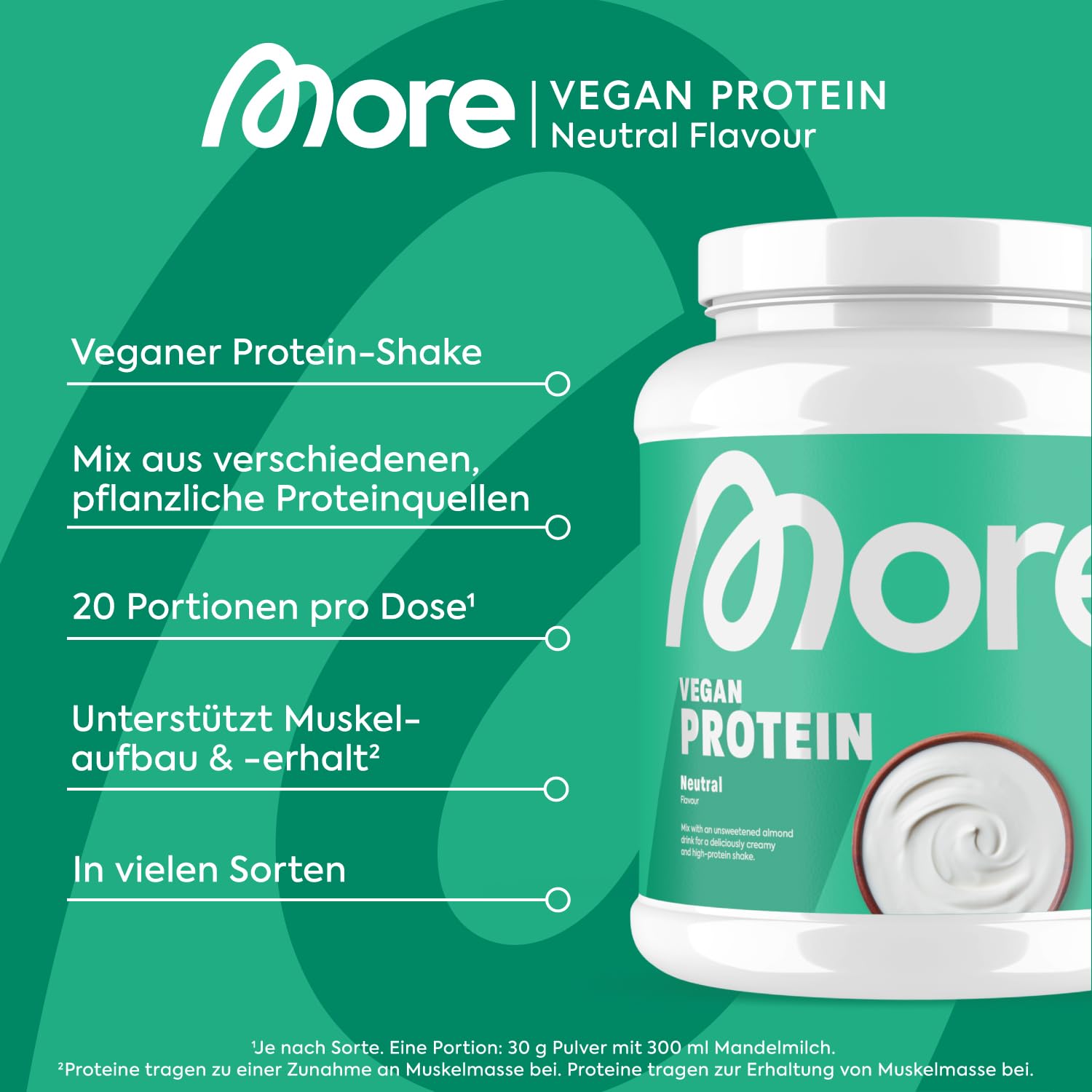 Mehr Vegan Protein Neutral 2x600g 40 Portionen Veganes Proteinpulver mit bis zu 27g Protein pro Portion mit Sojaprotein - Made in Germany