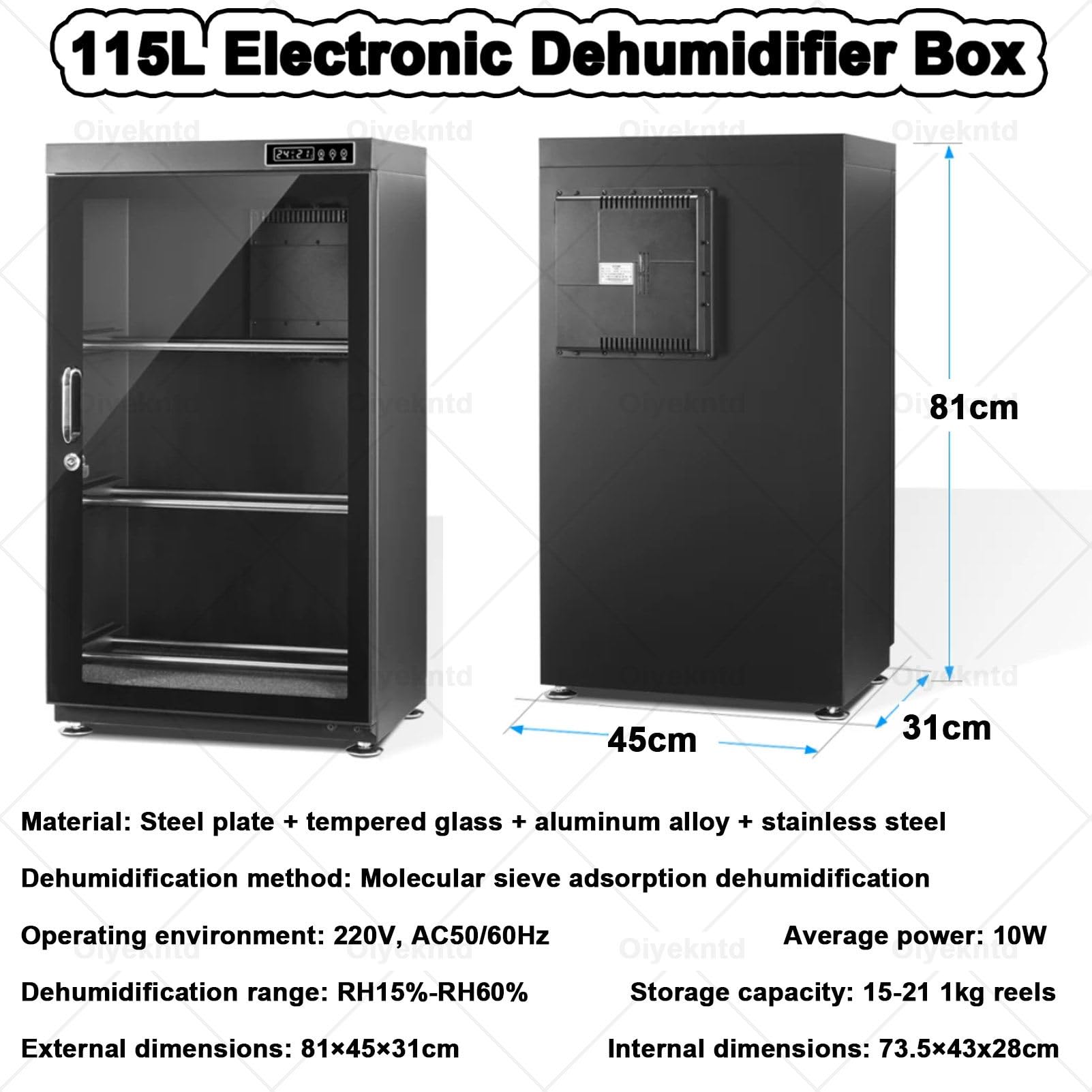 Trockenbox für 3D-Drucker-Filament, Aufbewahrungsbox mit Feuchtigkeitsregelung (15% – 60% rF), Filament-Trockner für PLA/ABS/PETG 115L