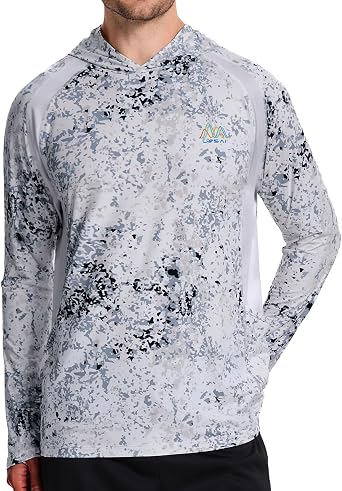 Mens UPF 50+ Hoodie Shirt Long Sleeve Permanent UV Sun Protection Vented Tee Performance for Outdoor Hiking Fishing