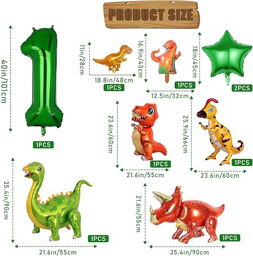Miniatura 2 de 10 globos de dinosaurio, globos de aluminio de número verde oscuro de dinosaurio, suministros de fiesta de dinosaurios, decoraciones de cumpleaños