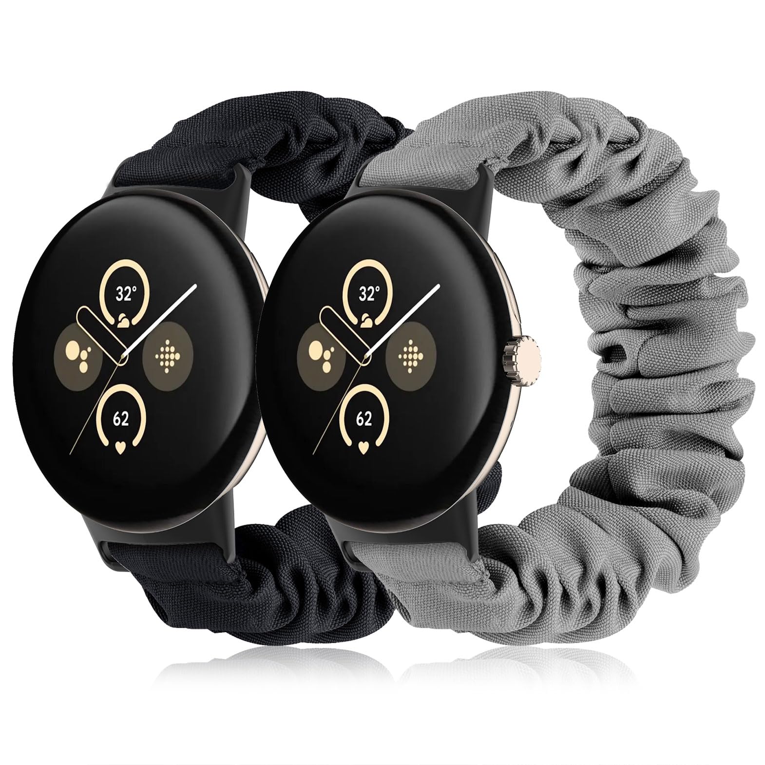 Tovimall Bands Compatible with Google Pixel Watch 2 /Pixel Watch Band,Elastic Fabric Watch Band,Scrunchie Strap Replacement Watch Bands For Women(2 Pack)