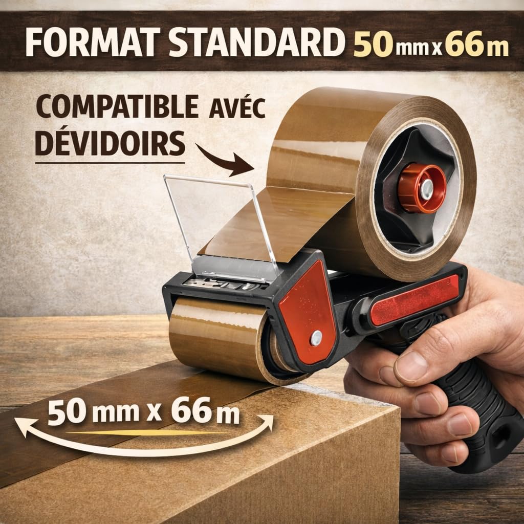 Générique Ruban Adhésif Emballage Marron 50 mm x 66 m – Lot de 18 Rouleaux – Adhésif PVC Ultra Résistant 32 Microns – Ruban d’Emballage Transparent pour Cartons, Déménagement, Colis et Expédition