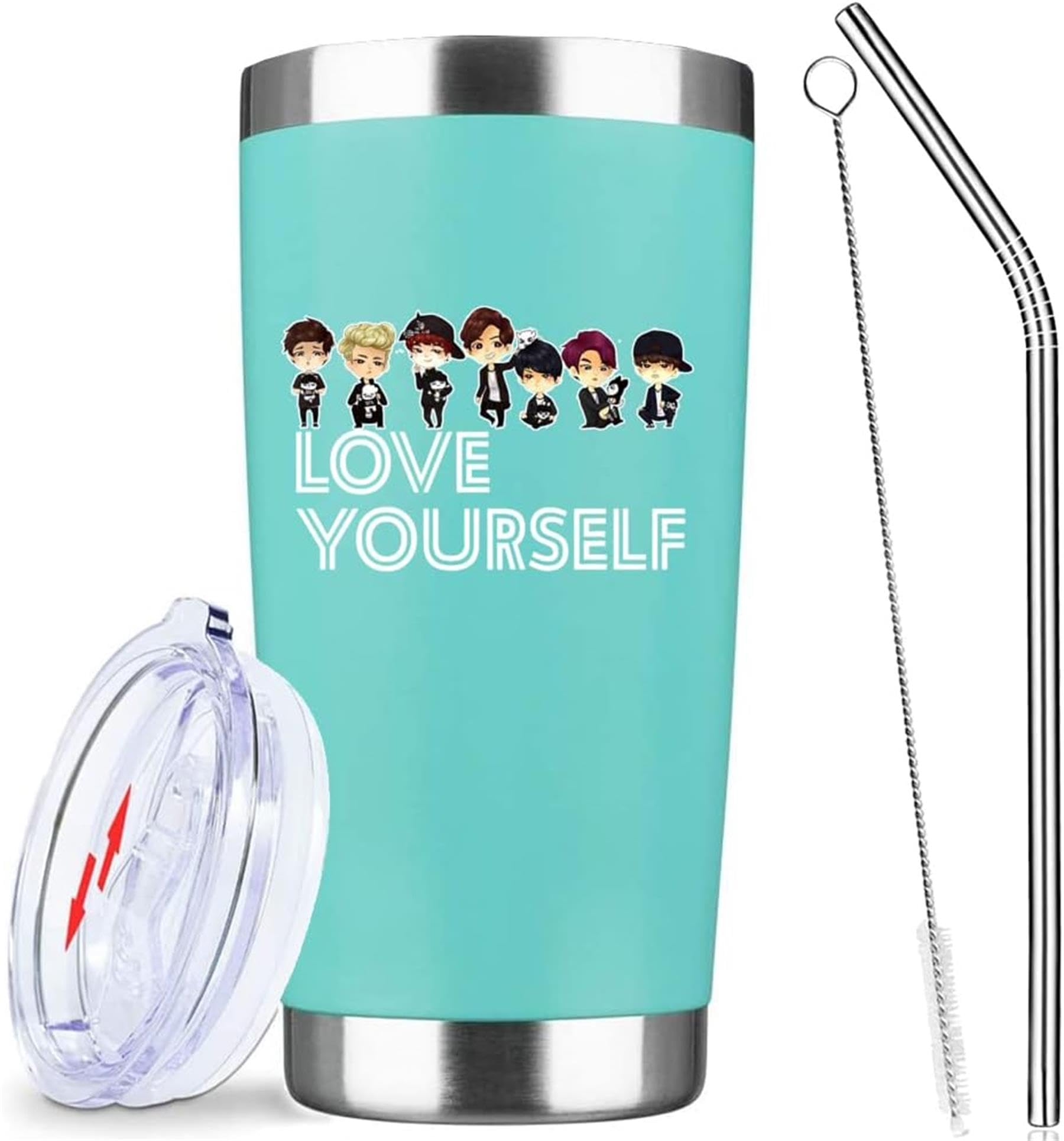 Love Yourself Inspiring Gift for Music Fans,20 Oz Insulated Stainless Steel Iced Coffee Tumbler with Lid Straw and Brush,Funny Travel Coffee Mug Cup Water Bottle,Birthday Gifts for Women Music Lover